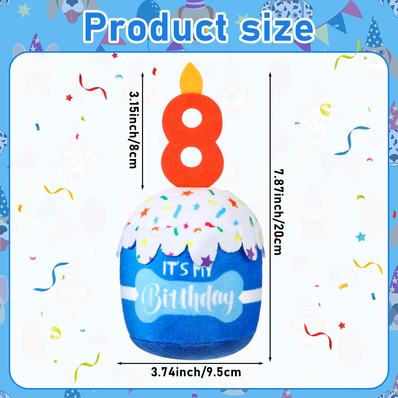Dansydaisy Dog 8Th Birthday Cake Toy Accessories For Girl Boy Gifts, Blue Squeaky Plush Toy For Dog Birthday Party Decor Favor F