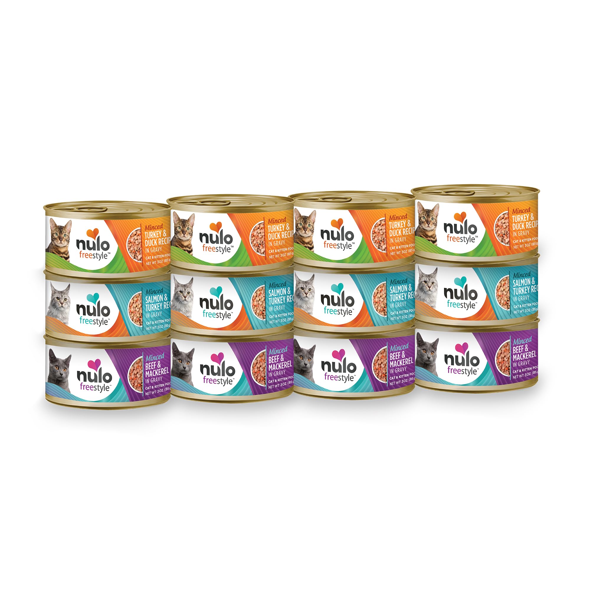 Nulo Freestyle Cat and Kitten Minced Wet Canned Food, Premium All Natural Grain-Free Shredded Wet Cat Food, Protein-Rich with Om