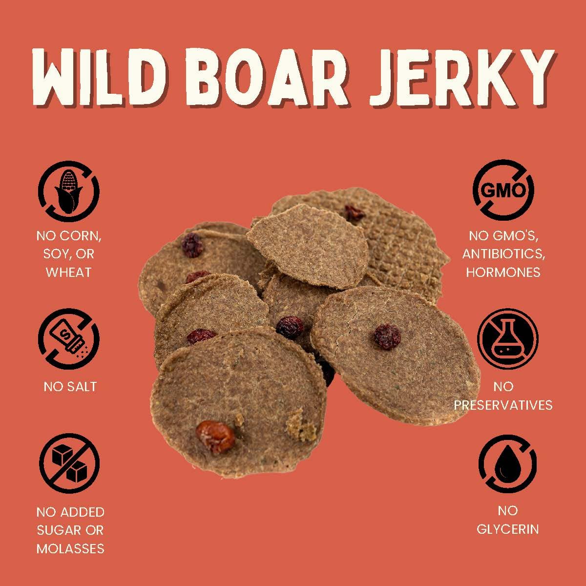 Winnie Lou Wild Boar Jerky Dog Treats - Limited Ingredient, Human Grade, Training Treats for Small, Medium & Large Dogs, Made in