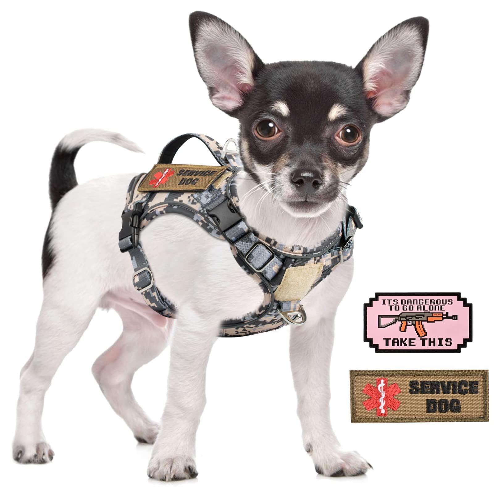 XS Dog Harness Tactical Style, No Pull Military Service Dog Vest with Vertical Handle, Outdoor Training Small Puppy Vest Chihuah