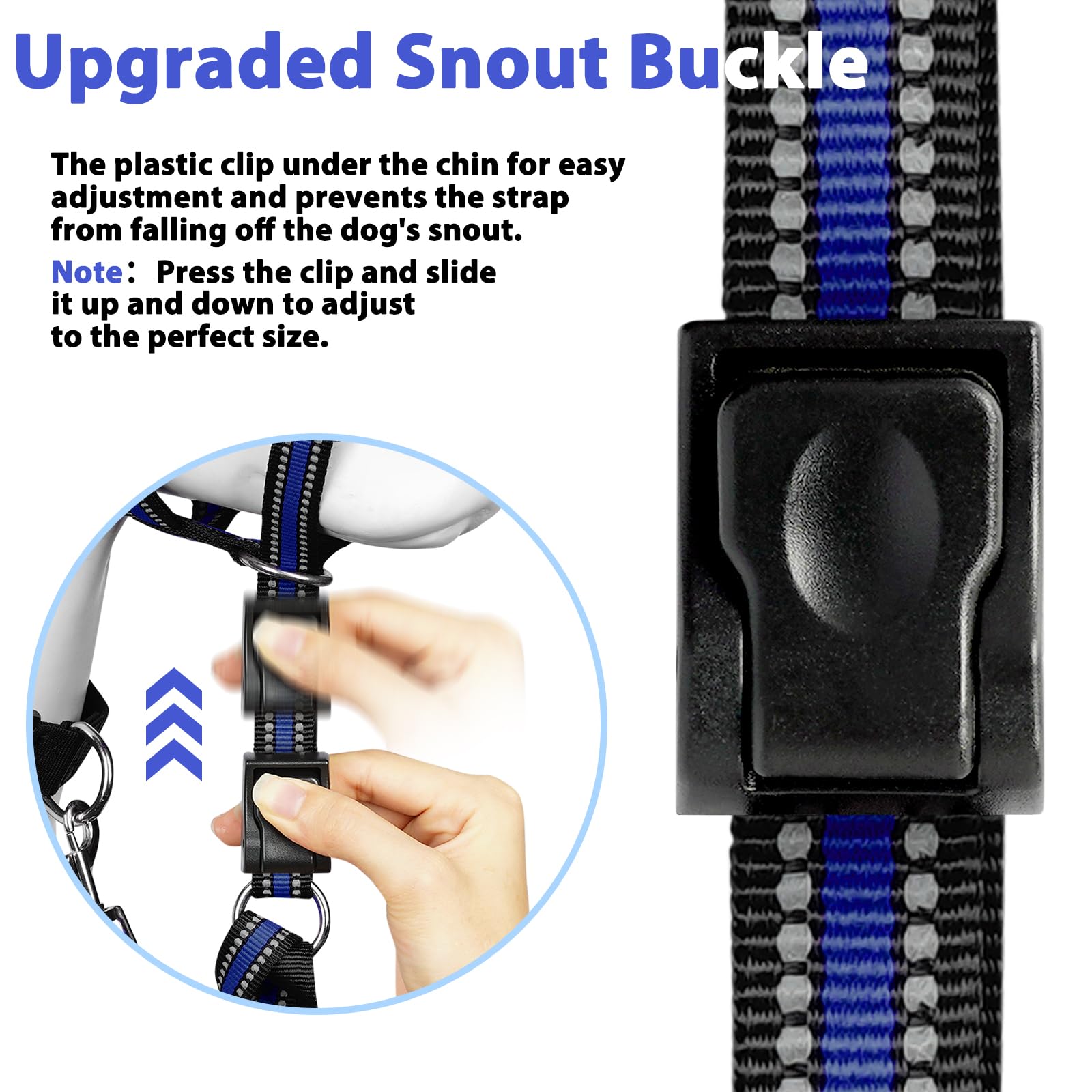 BARKLESS Soft Dog Head Collar, No Pull Halter for Medium Large Dogs, Adjustable XL (Snout 12"-17.5"), Blue, Model B-headcollar-knot