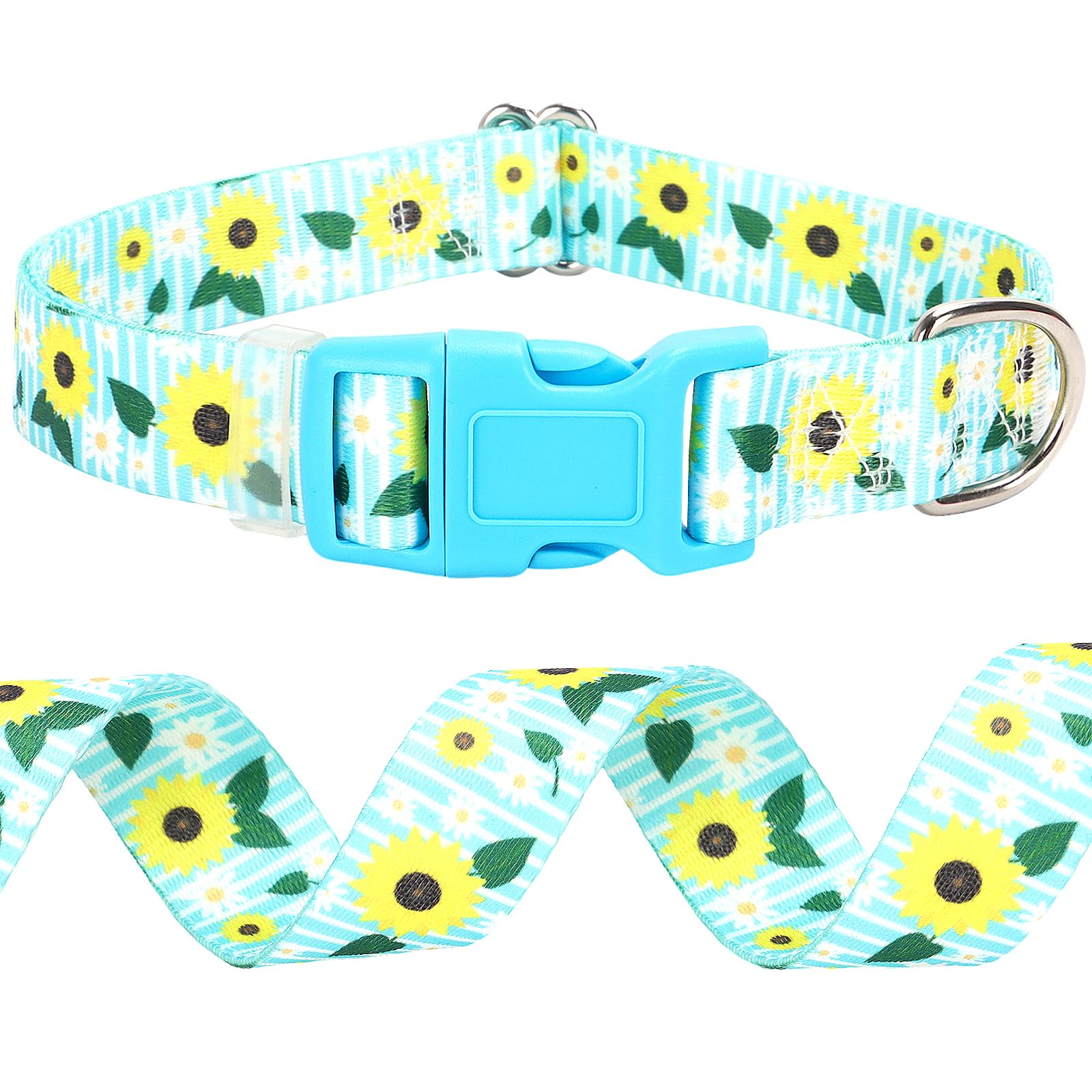 Onefojojo Sunflower Floral Dog Collar - Soft Nylon Adjustable Collar For Large Dogs, Quick-Release Buckle, Durable Pet Collar Fo