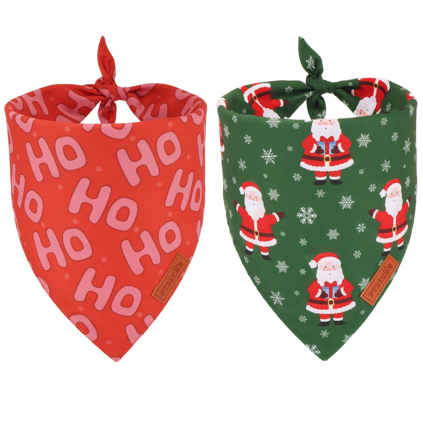 Ptdecor Christmas Dog Bandana, Xmas Hoho Santa Design Reversible Holiday Dog Scarf, Triangle Christmas Bandanas For Small Pets (