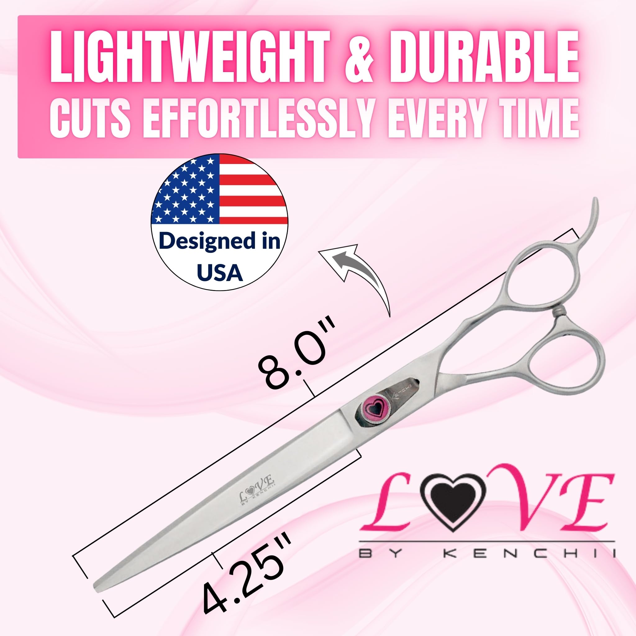 Kenchii Love Dog Grooming Scissors, 8 Inch Straight Shears, Dog Scissors For Grooming, Professional Pet Grooming Scissors, Heavy