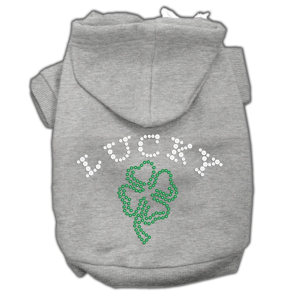 Pet, Dog & Cat Hoodie Rhinestone, "Four Leaf Clover Outline" Gray 3XL (25-35 lbs.)