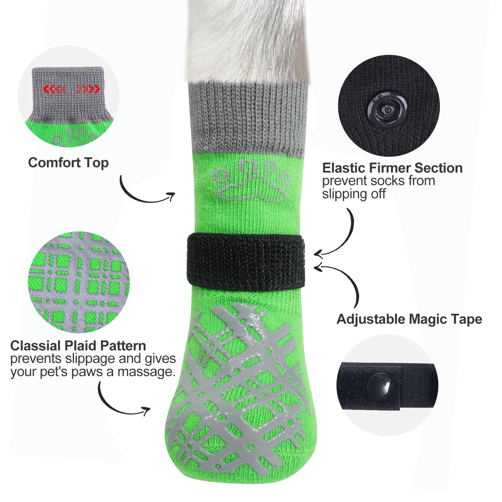 Beautyzoo Dog Socks For Hardwood Floors - Anti Slip Socks For Small To Large Dogs - Double Side Grips, Paw Protector