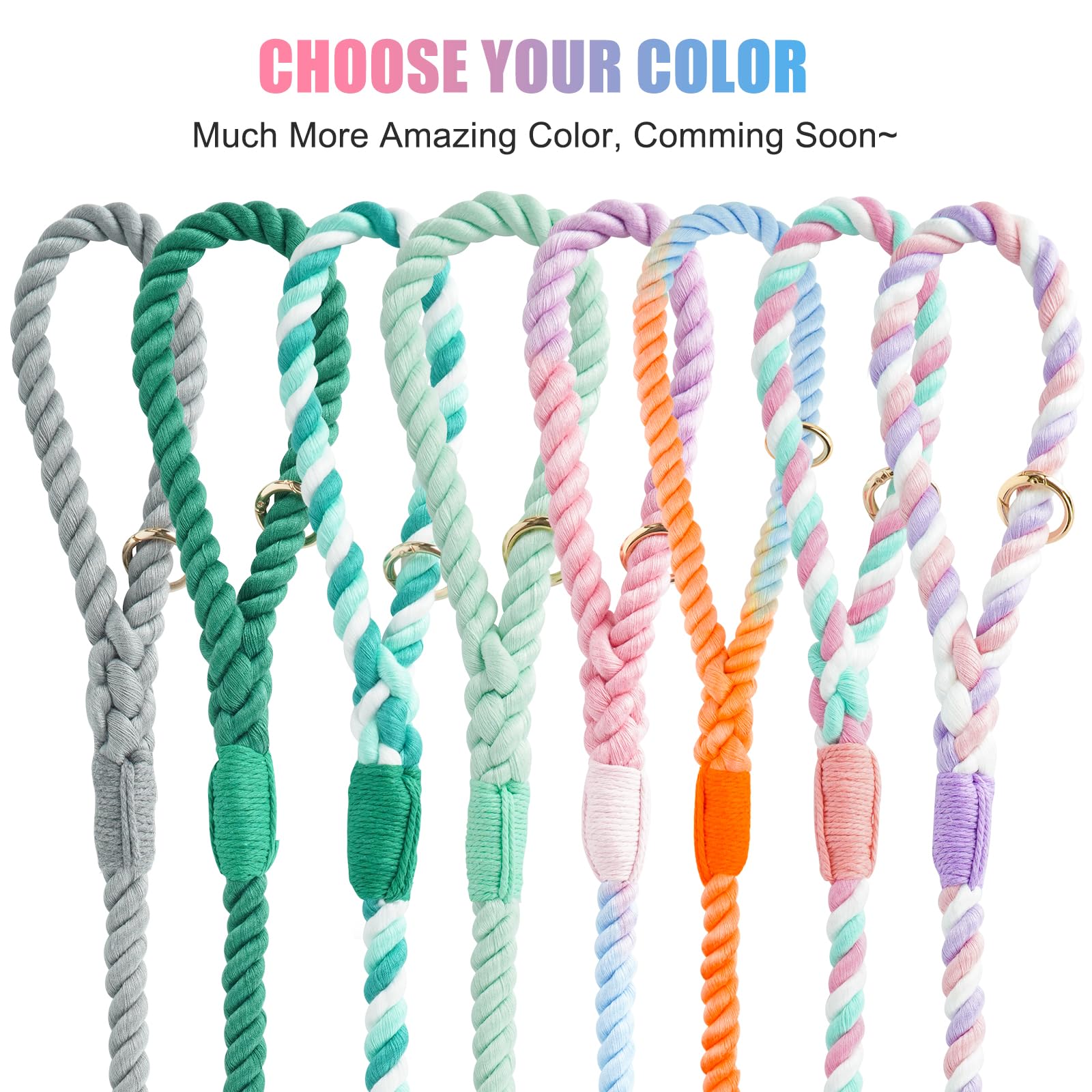 Nugutic Rope Dog Leash Handmade Braided Cotton Rope Leashes With Heavy Duty Metal Clasp, Cute Dog Leash, Wedding Dog Leash (Colorful Macaron, 5 Ft)