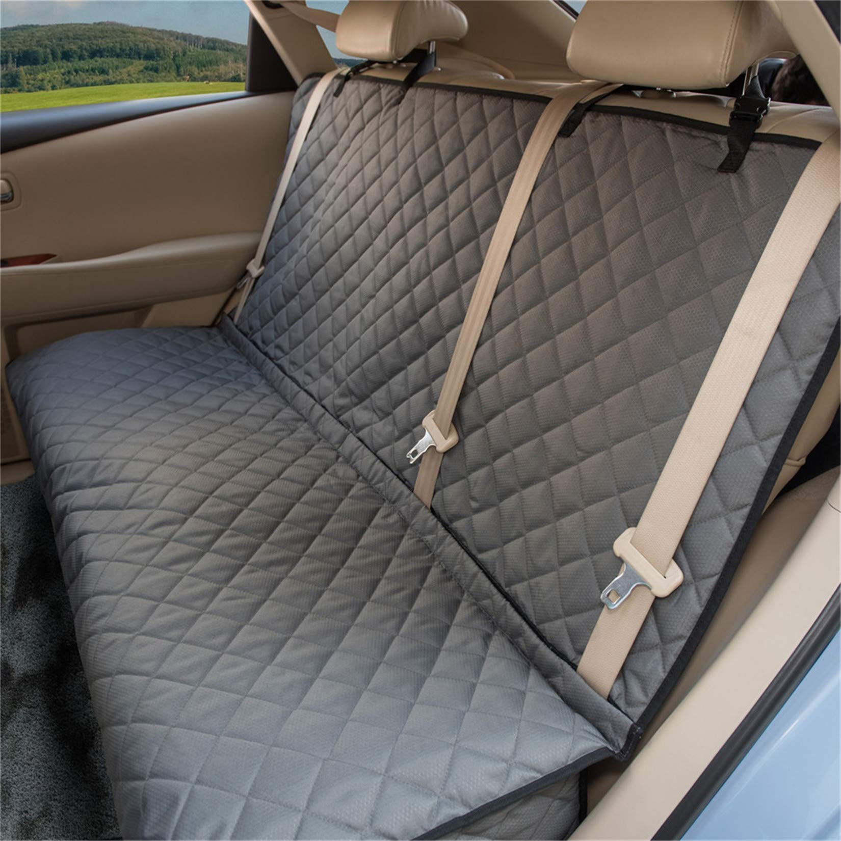 ZQ Dog Car Seat Covers  Nonslip Rear Seat Cover for Pets Waterproof Polyester Pet Bench Seat Cover with Middle Seat Belt Capabl