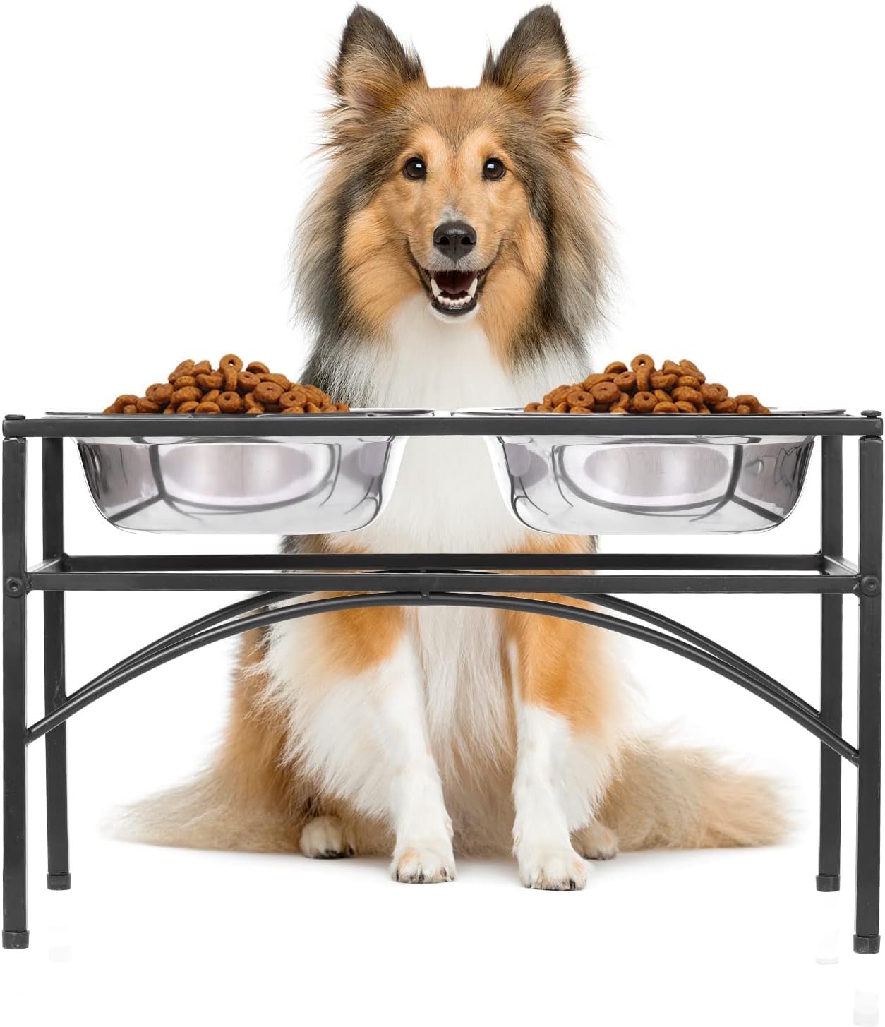 Eminence Lifestyle Double Raised Dog Bowl With Stand Stainless Steel Elevated Pet Feeder Dishes Non Spill Water Food Feeding Bow