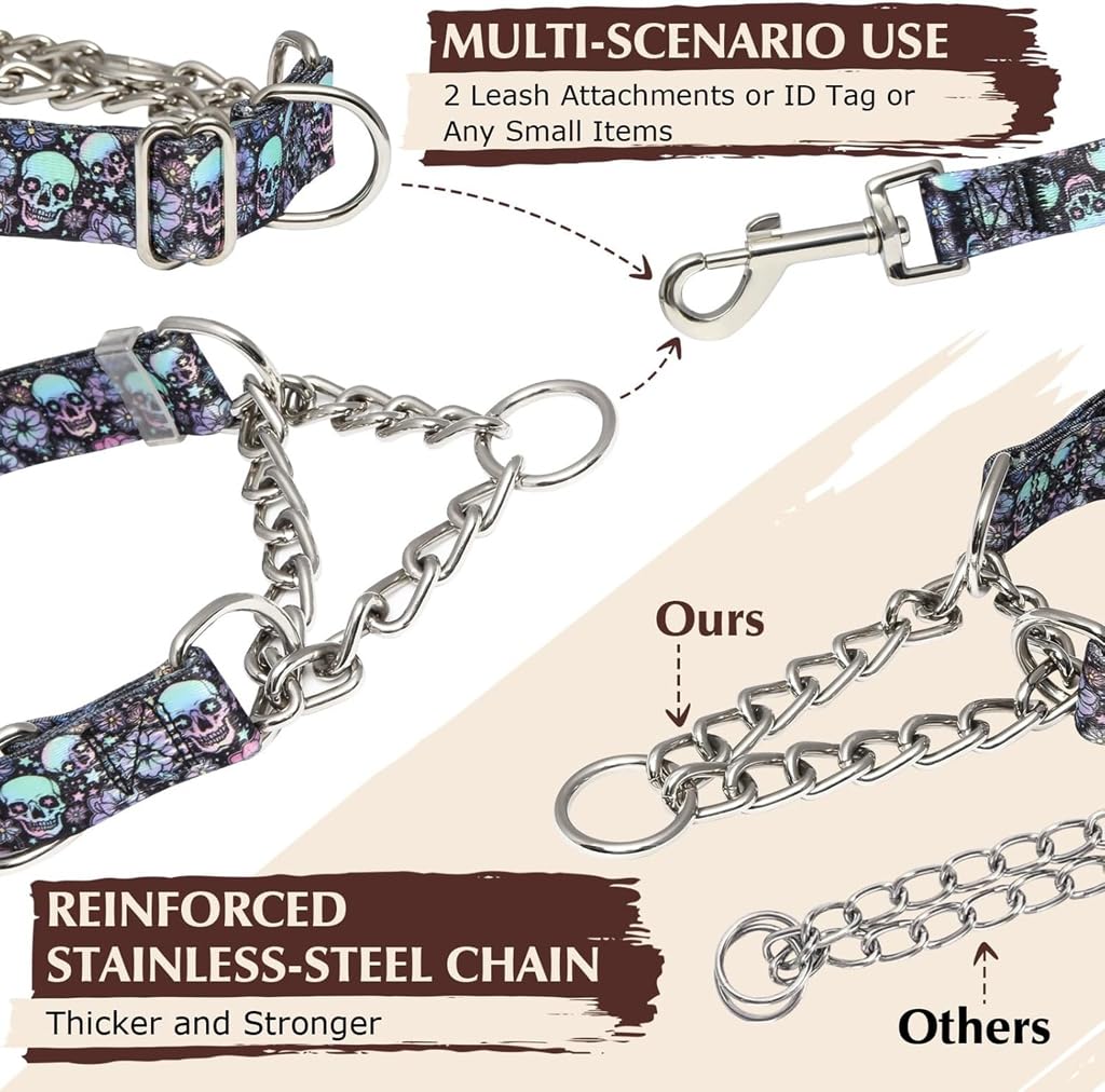 Chain Collar For Medium Dogs,Stainless Steel Chain Martingale Collar For Dogs, No Pull Slip Cinch Choker Choke Heavy Duty Dog Co