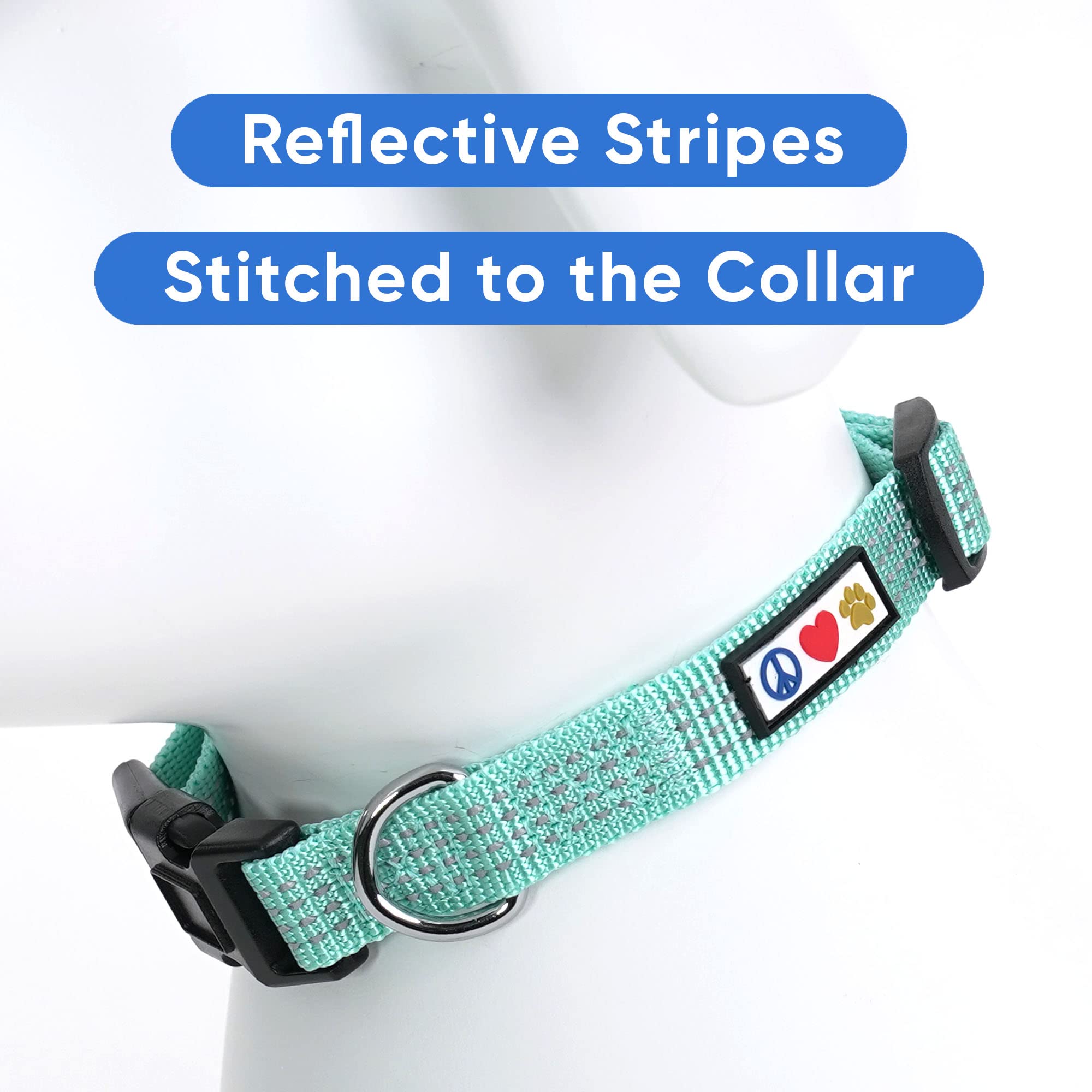 Pawtitas Reflective Dog Collar - Adjustable, Large Dog & Puppy Collar - Teal