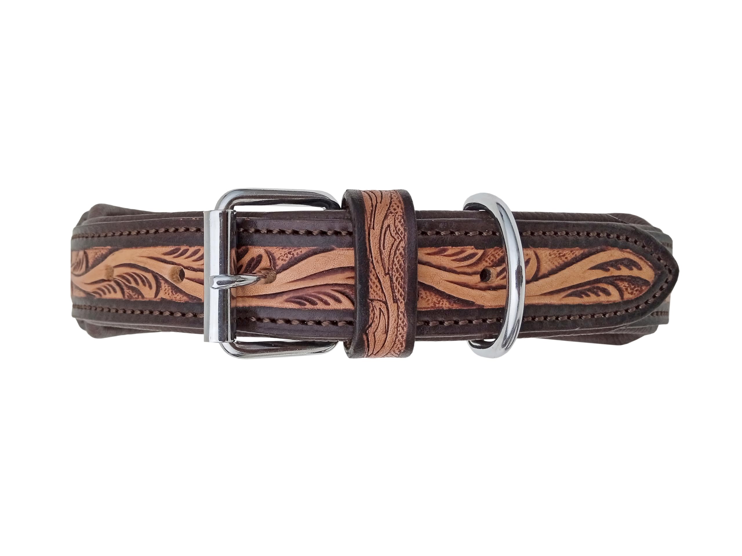 Leather Dog Collar Large Size Western Style Heavy Duty Hand Tooled Adjustable Padded Soft For Small Puppies And Big Dogs 10Ab140