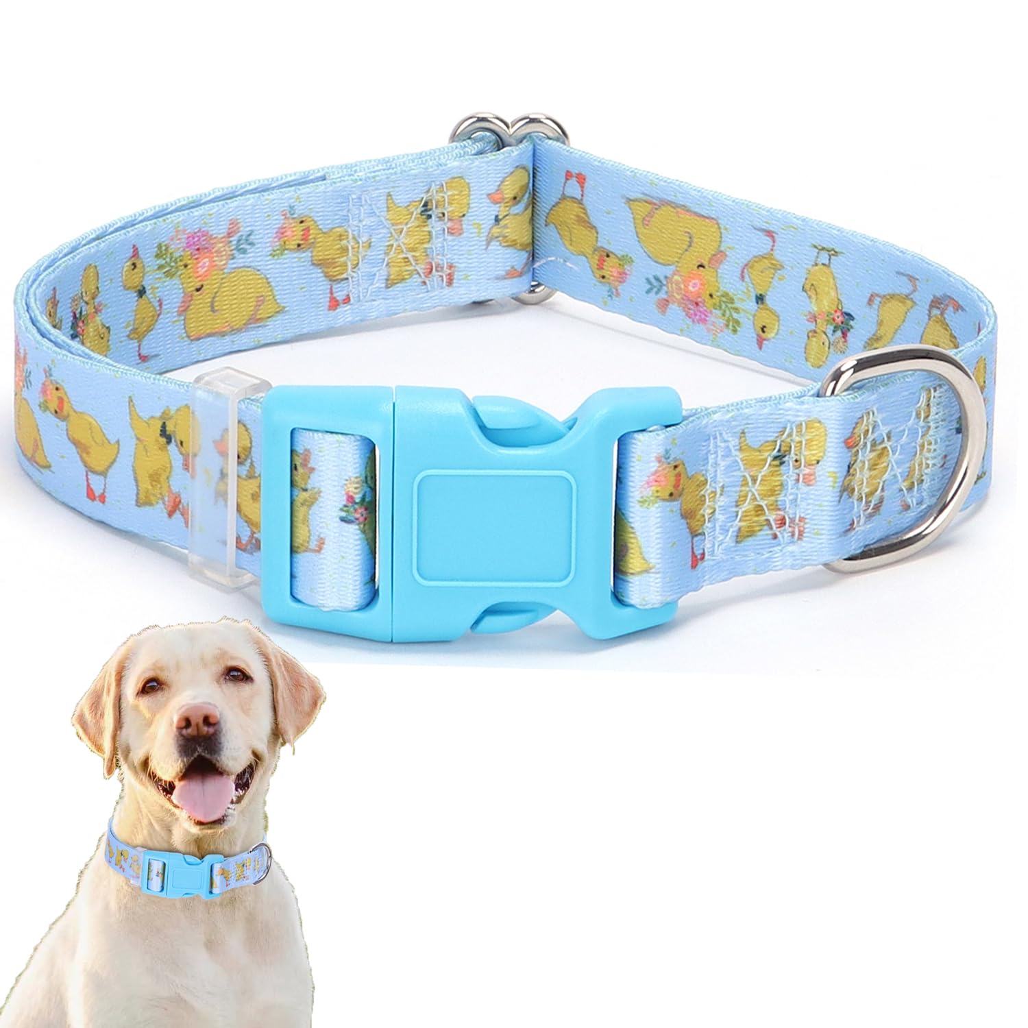Blue Dog Collar With Cute Duck Patterns, Adjustable Nylon Comfy Soft Durable Pet Collar For Xs Small Medium Large Extra Large Bo