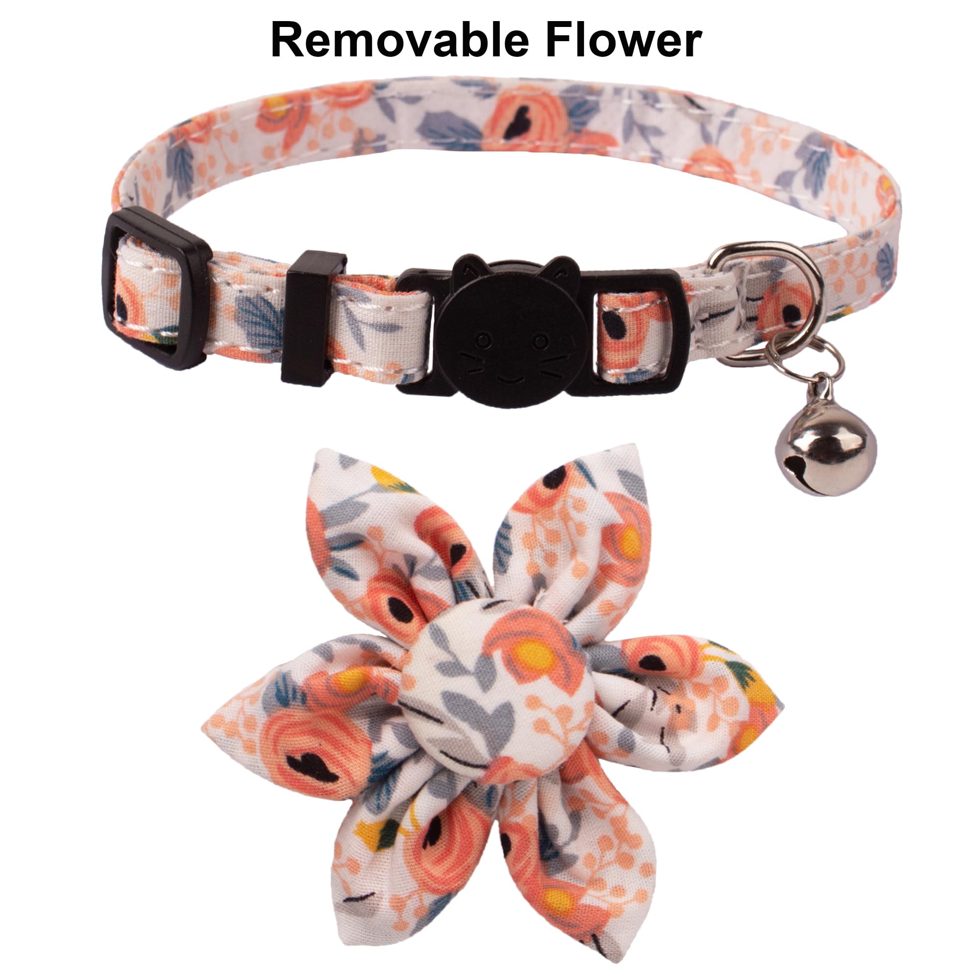 Adoggygo Floral Cat Collar With Bells, 2 Pack Girl Kitten Collar With Removable Floral, Adjustable Flower Collars For Cats (Oran