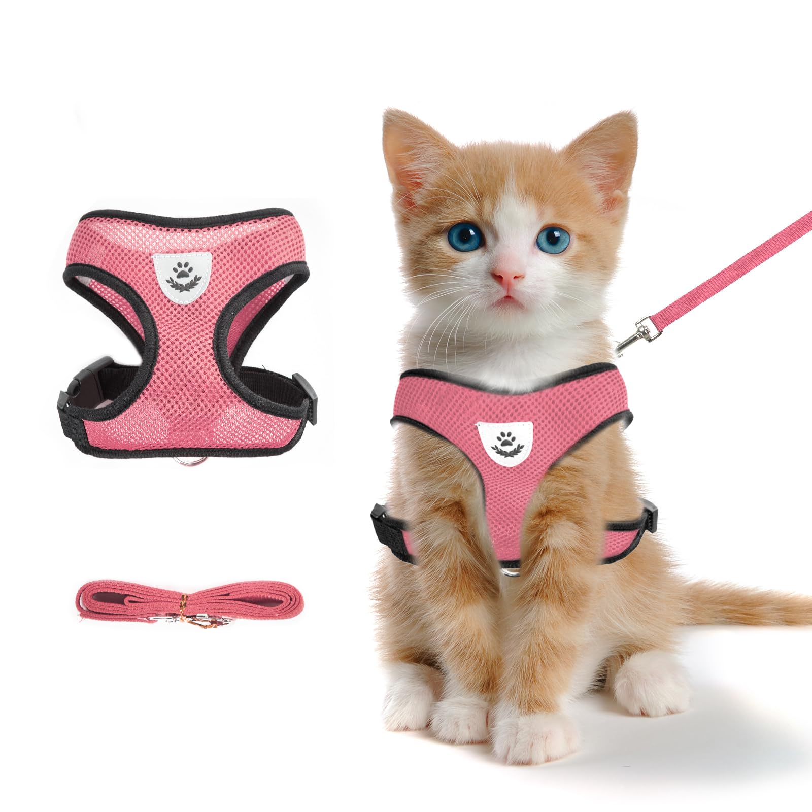 Shudyear Summer Cat Chest Harness And Leash, Anti-Escape Adjustable Soft Mesh Cat Leash And Chest Harness Set For All Types Of C