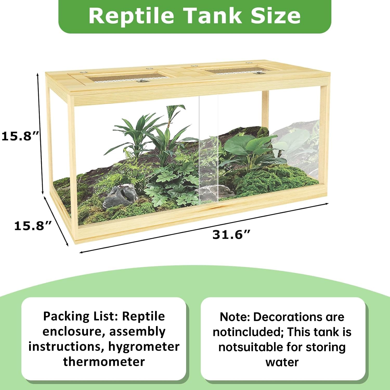 Reptile Terrarium Tank 37 Gallon, Snake Enclosure, Lizard, Leopard Gecko Tank With Openable Metal Mesh, Lockable Bearded Dragon