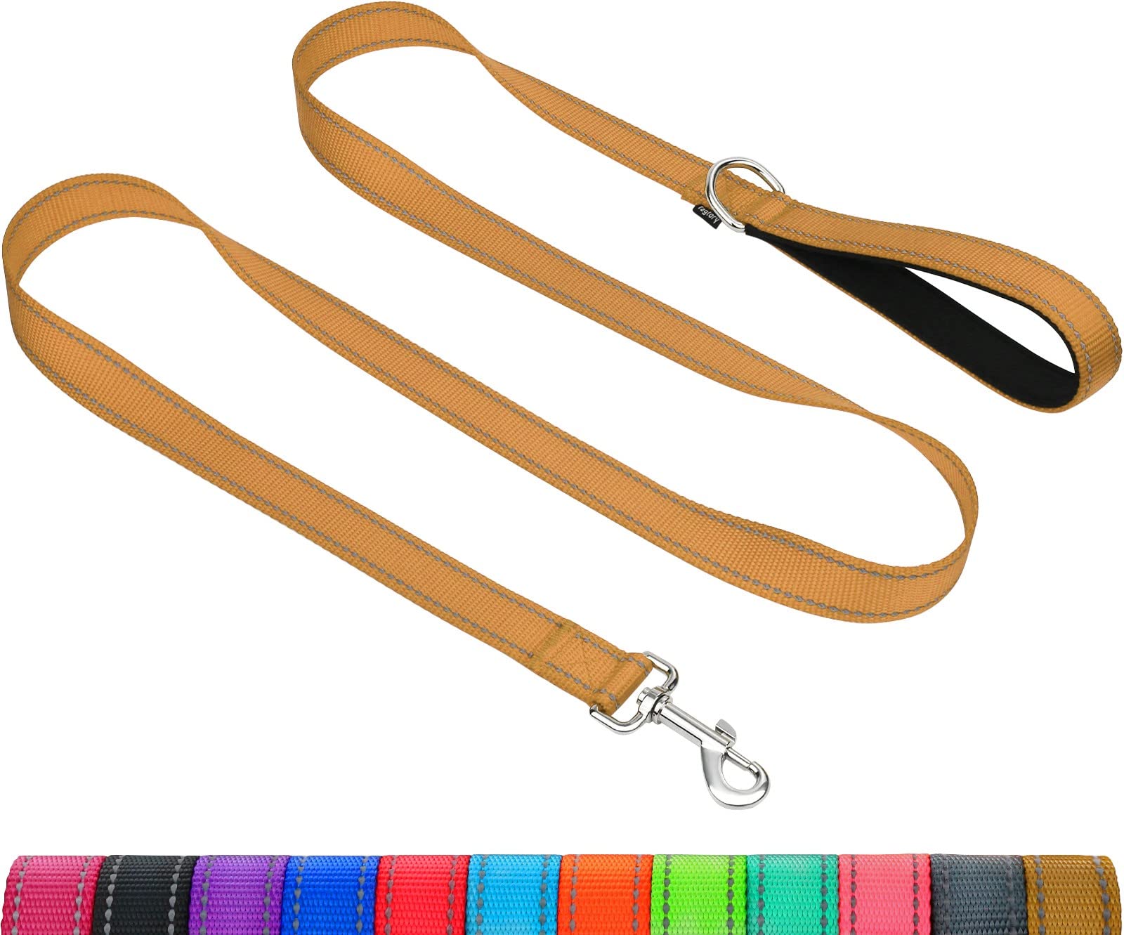 Taglory Nylon Dog Leash 6Ft, Soft Padded Handle Pet Reflective Leashes For Medium Large Dogs Walking & Training,Tan
