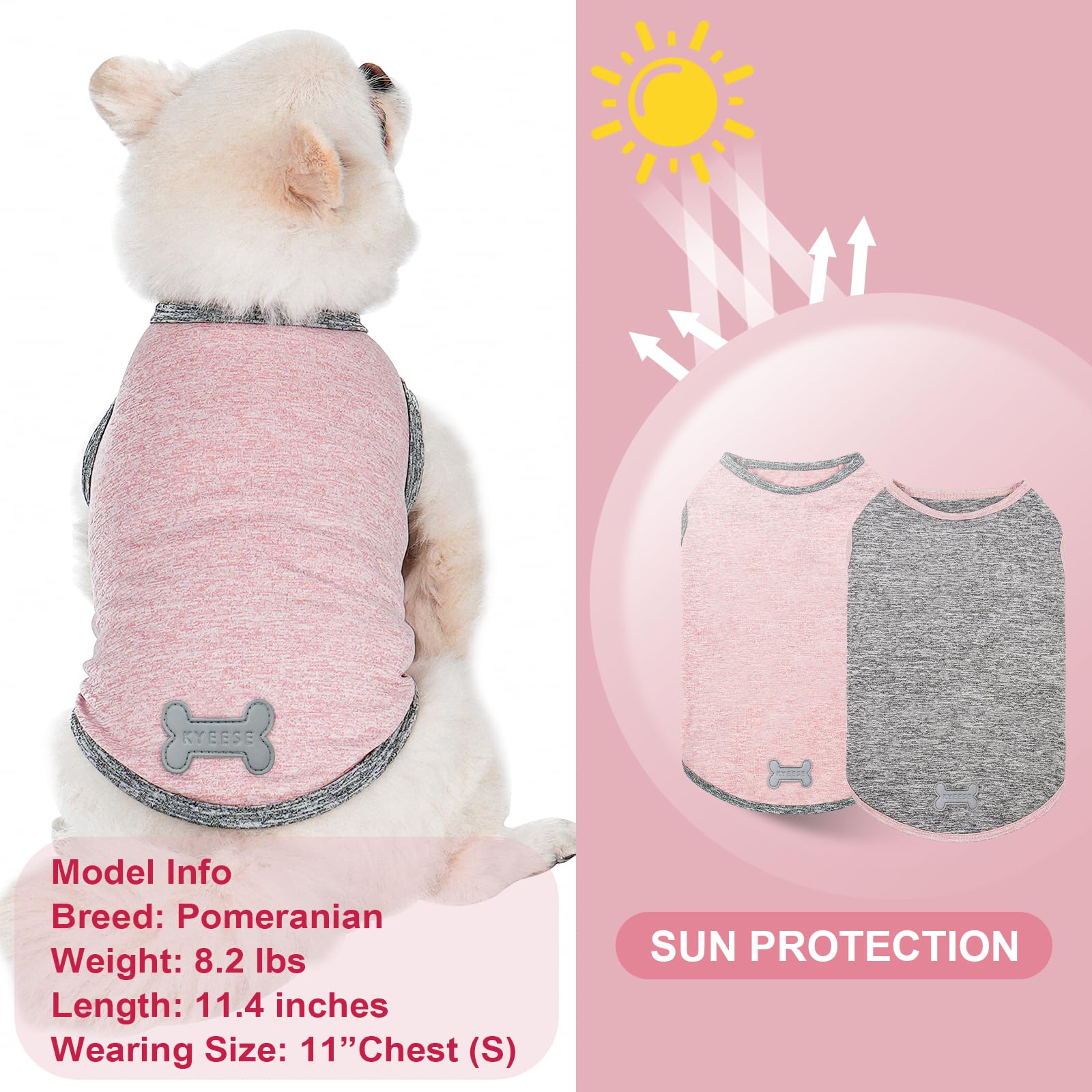 Kyeese 2Pack Dog Shirts Soft Tank Top Small Dog Shirt With Reflective Label Quick Dry Stretchy Sleeveless Vest Sun Protection Li