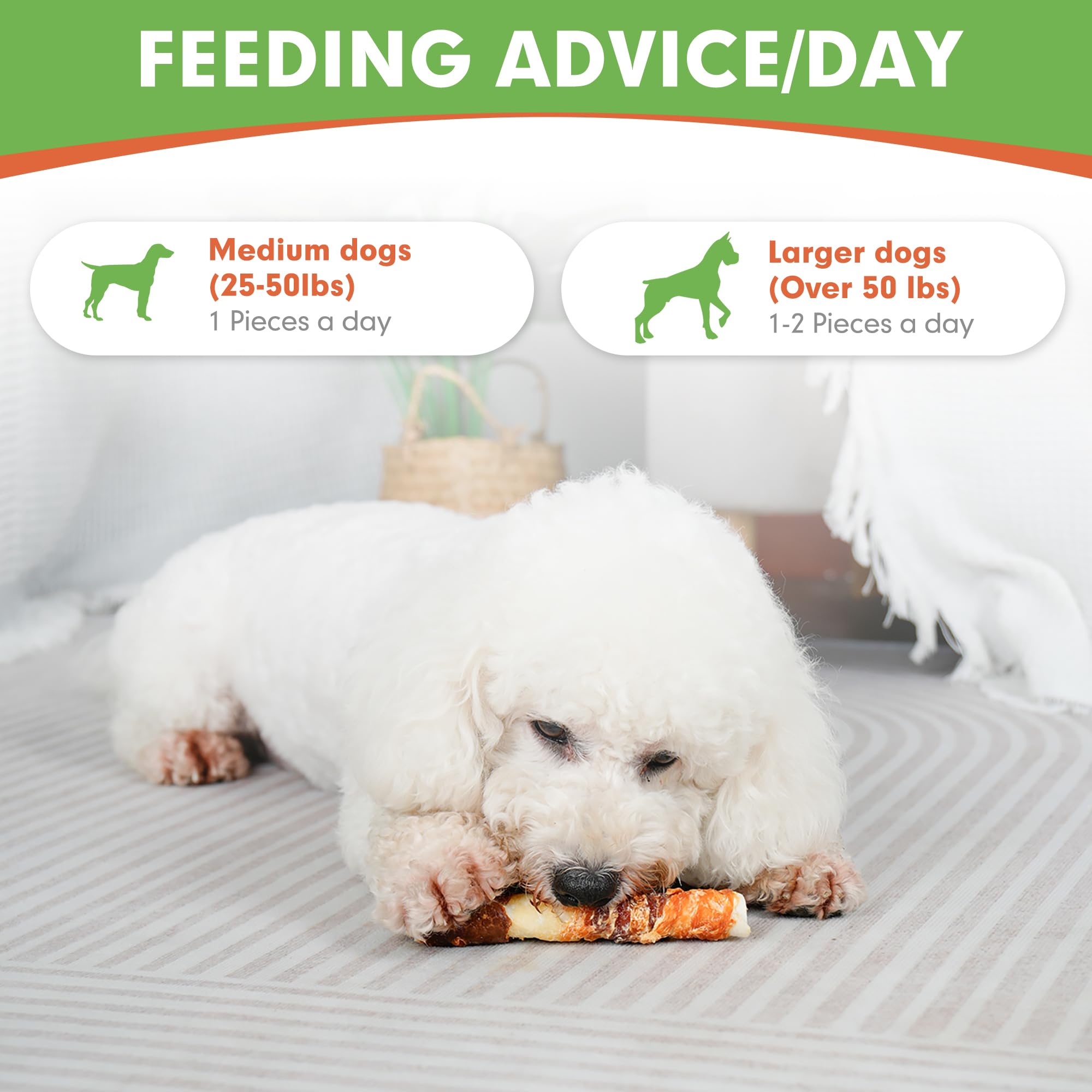 MON2SUN Dog Treats, Triple Flavor 6 Inch Chicken Liver Duck and Chicken Wrapped Rawhide Sticks, Teeth Cleaning Snacks for Medium