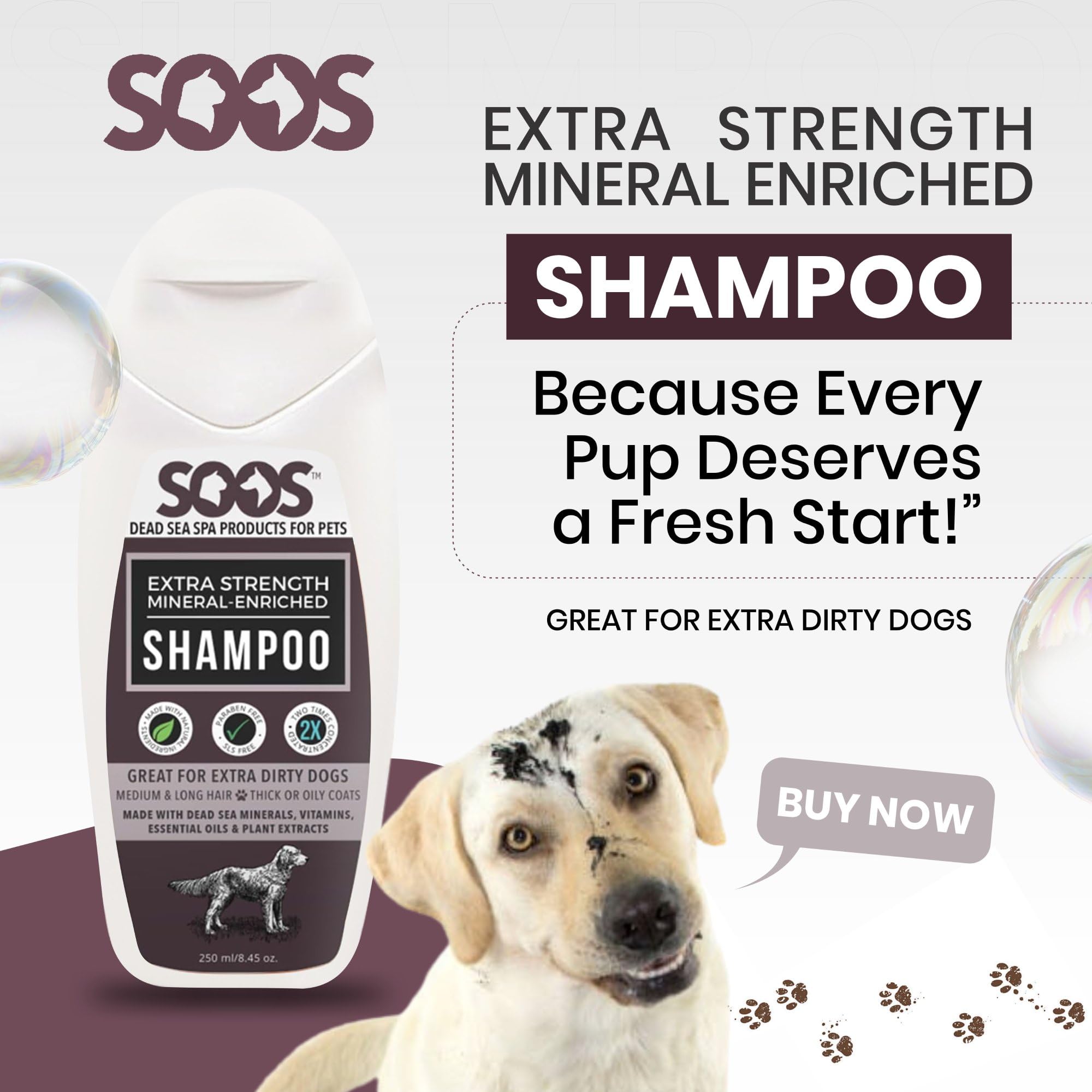 Soos Pets Shampoo Extra Strength For Cat And Dog Shampoo Natural Dead Sea Mineral Enriched Fast Absorbing With Vitamins Essentia