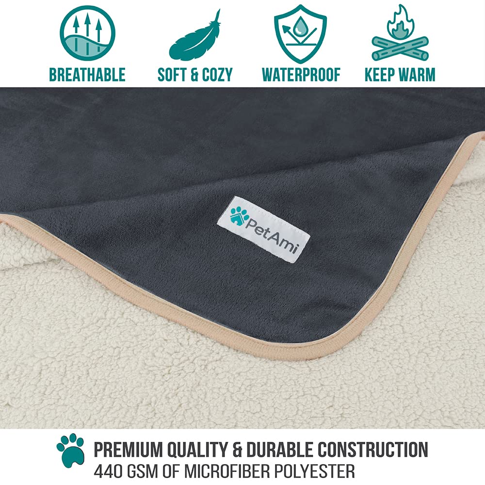 Petami Waterproof Dog Blanket For Medium Large Dogs, Pee Proof Pet Blanket For Bed Couch, Reversible Water Proof Blanket For Puppy Indoor Cat, Soft Dog Pee Crate Cover Washable, 60X80 Gray/Beige