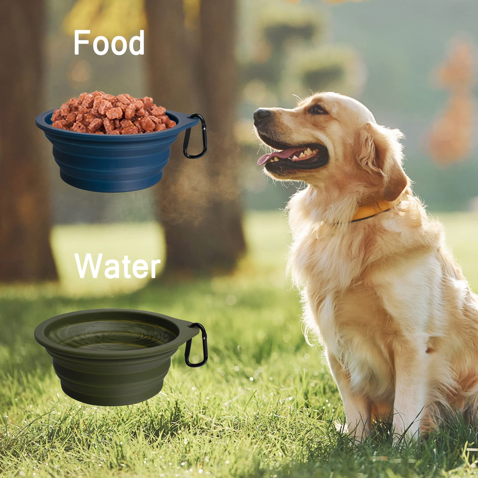 PetBonus 2-Pack Silicone Collapsible Dog Bowls, BPA Free Dishwasher Safe, Portable Foldable Expandable Travel Bowl, Food Water F
