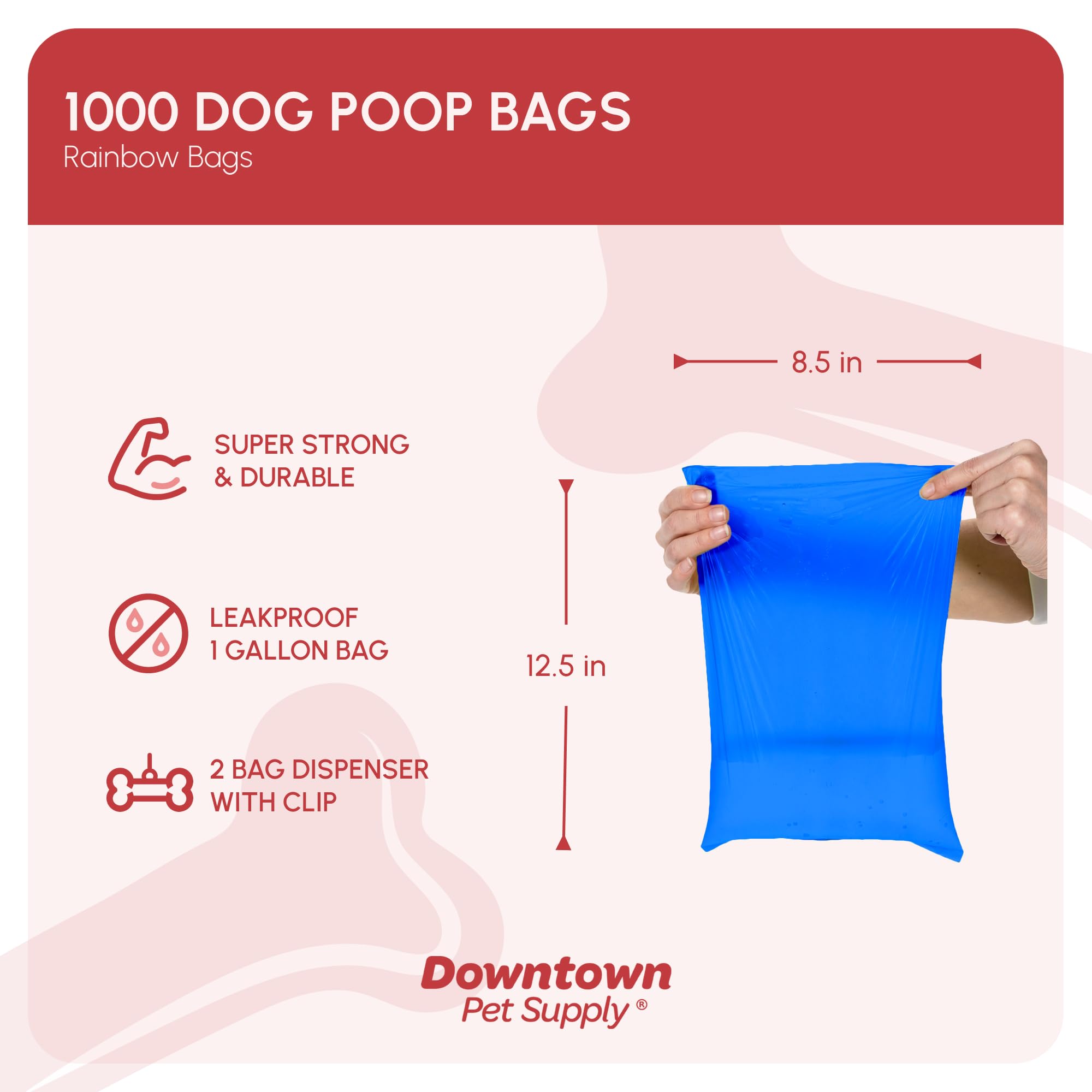 Downtown Pet Supply Dog Poop Bags - Leak-Proof, Unscented, 1000 Ct, Rainbow, Includes 2 Dispensers, Fits Leashes & Harnesses