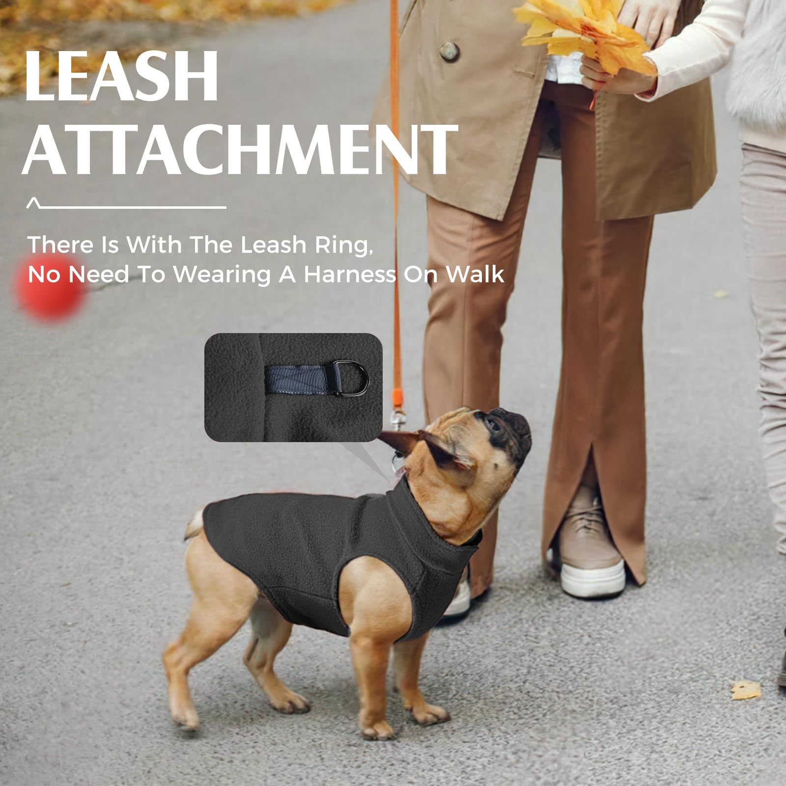Dog Sweater Vest, Soft Warm Pullover Fleece Jacket For Small To Large Dogs, Stretchy With D Ring Leash (Black, S)