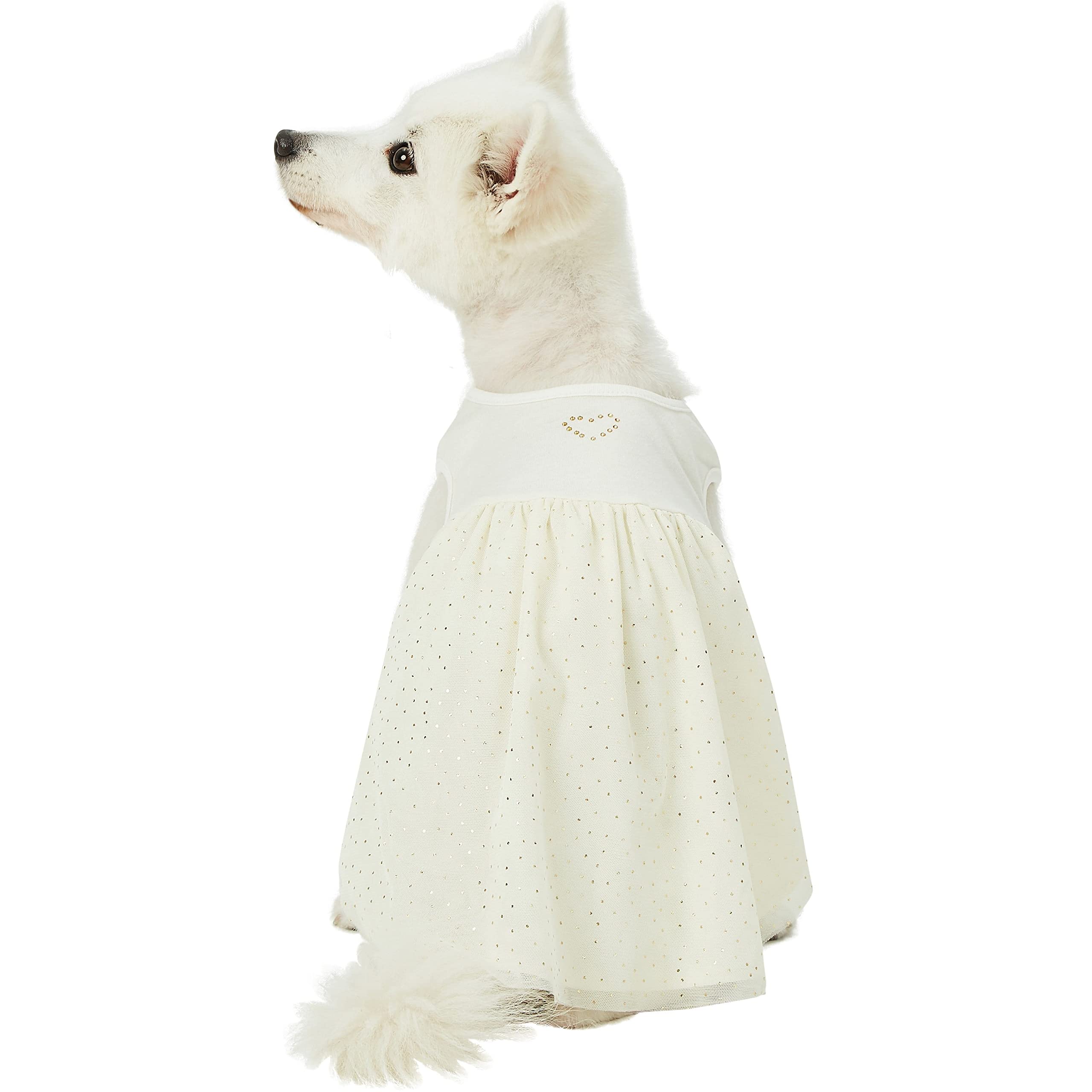 Blueberry Pet My Little Princess Cotton Blend Dog Tulle Dress in Sweet Vanilla with Heart, Back Length 14, Pack of 1 Clothes for