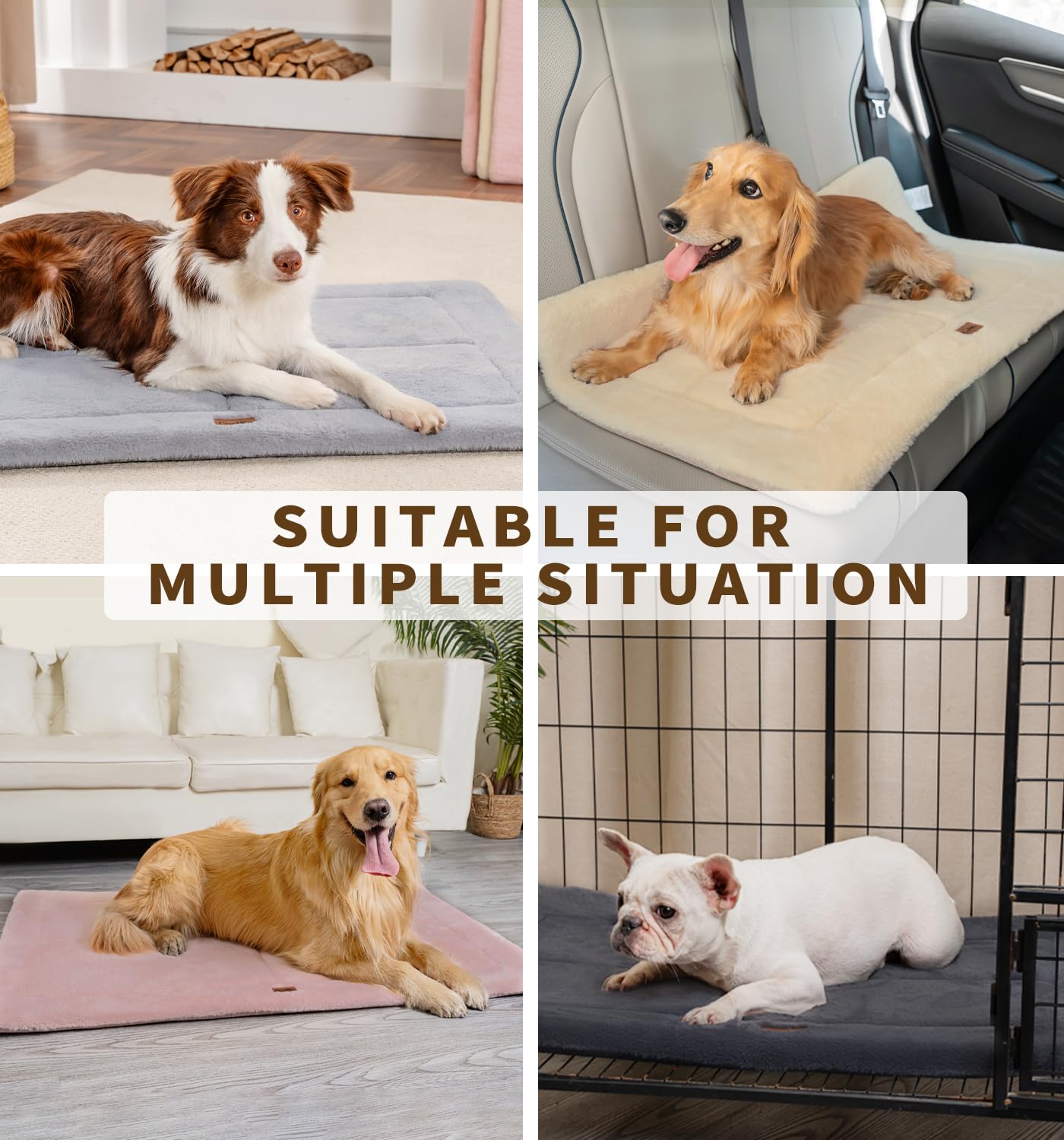 Made4Pets Dog Crate Pad Bed for Large Dogs, Washable & Reversible, Anti-Slip Kennel Mat for Cozy Sleeping, Soft Fluffy Dog Bed f