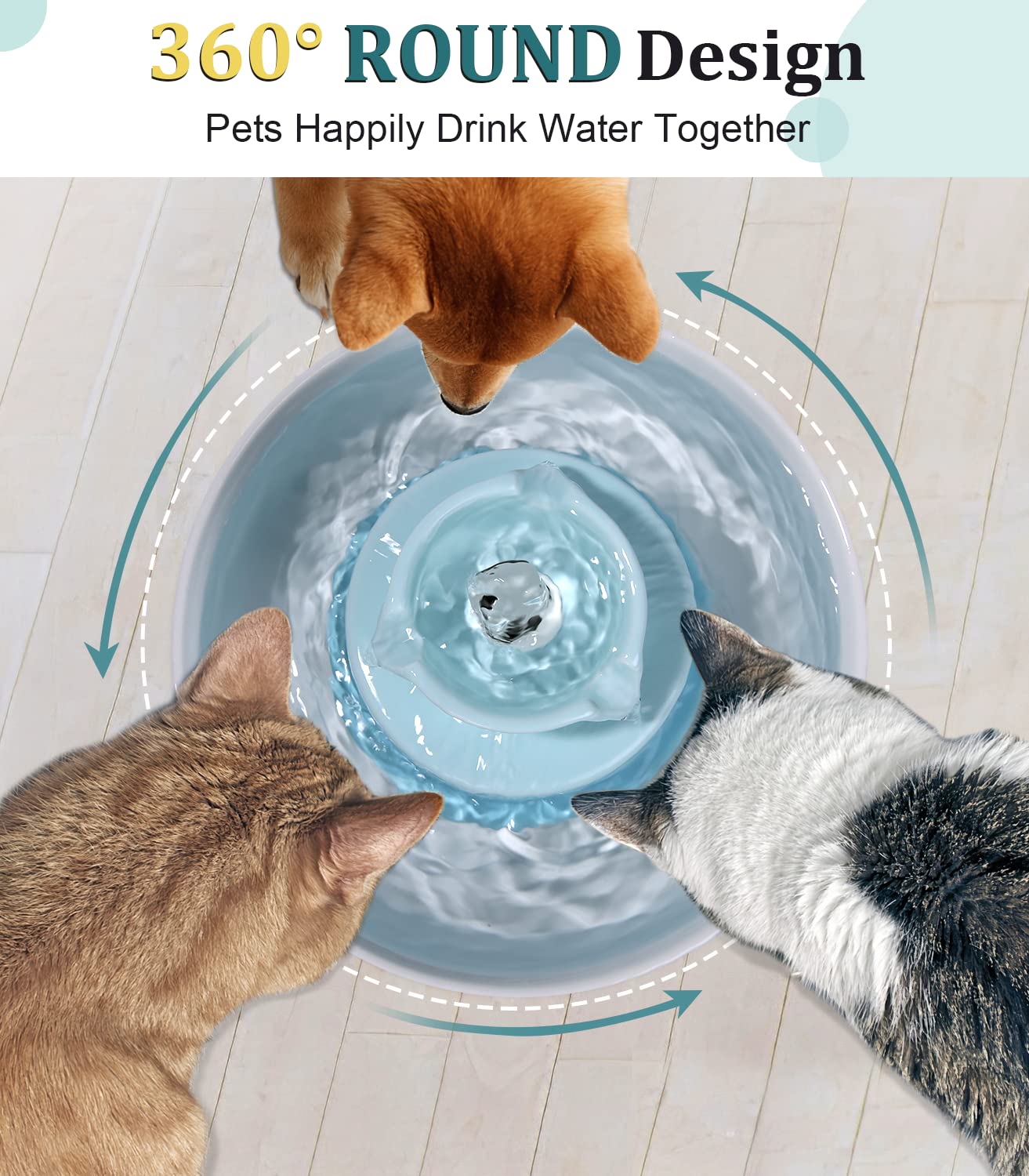 NautyPaws Ceramic Cat Water Fountain, Ceramic Pet Fountain, 2.1 L Drinking Fountains Bowl for Cats and Dogs with Replacement Fil