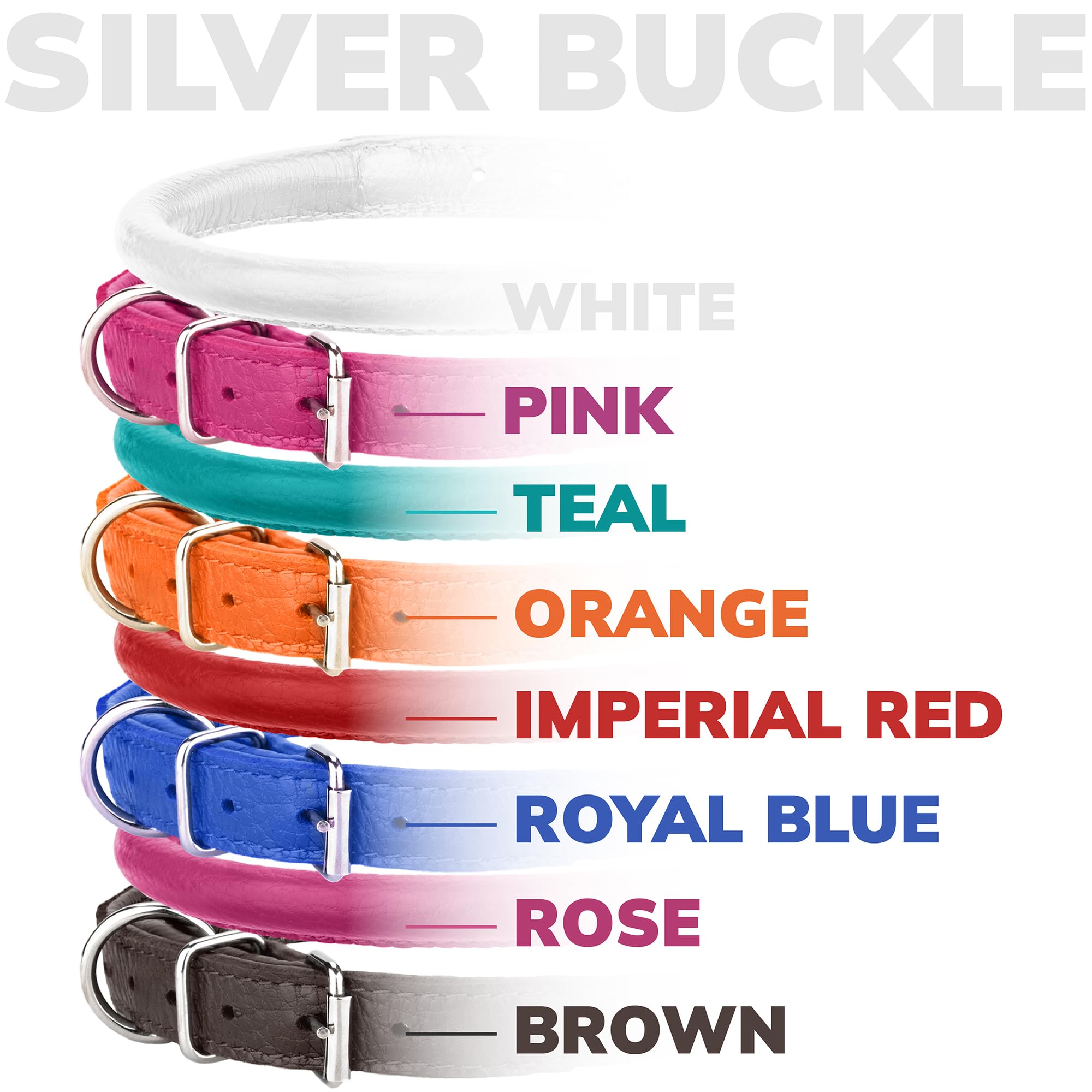 Rolled Leather Dog Collar Soft Round Collars, Id Tag For Small Medium Large Dogs (9'' - 11'' Neck Fit, Imperial Red)