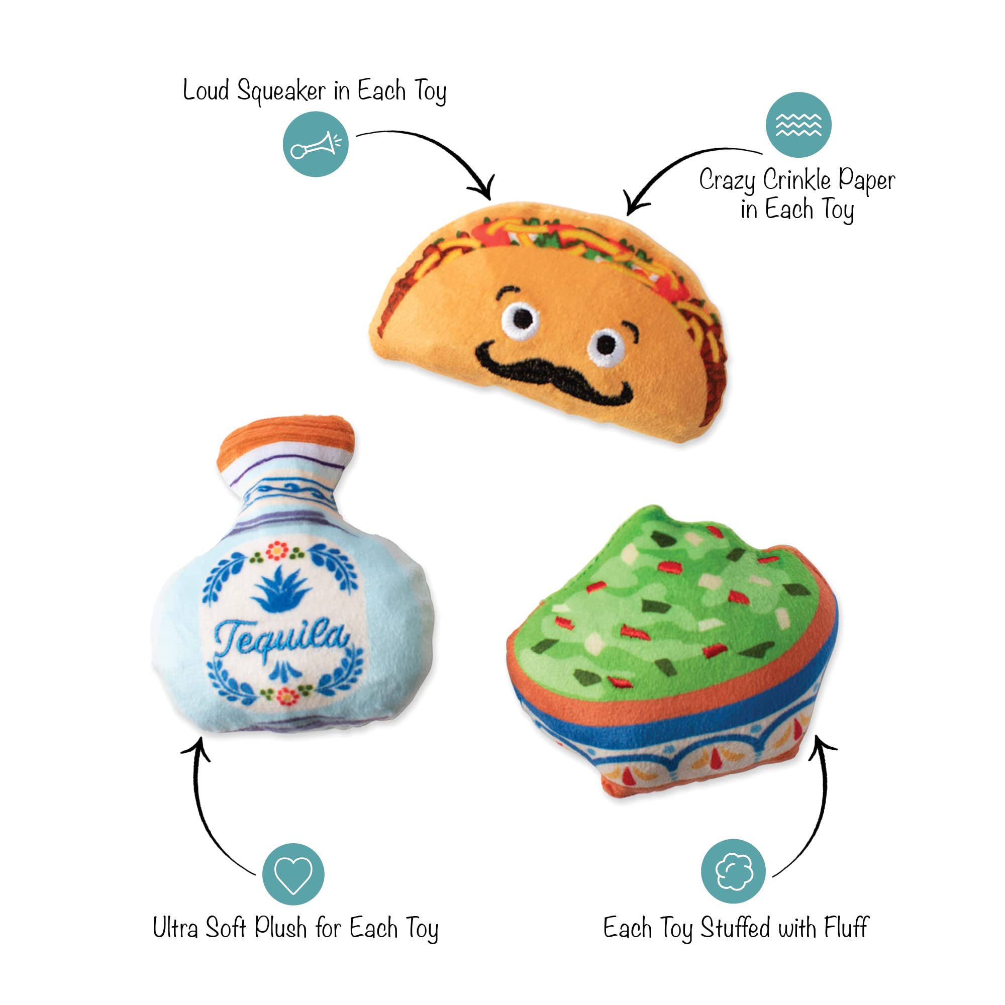 Fringe Studio Plush Dog Toy Set, Taco Tuesday, 3 Piece Set, for Small Dogs (289555)