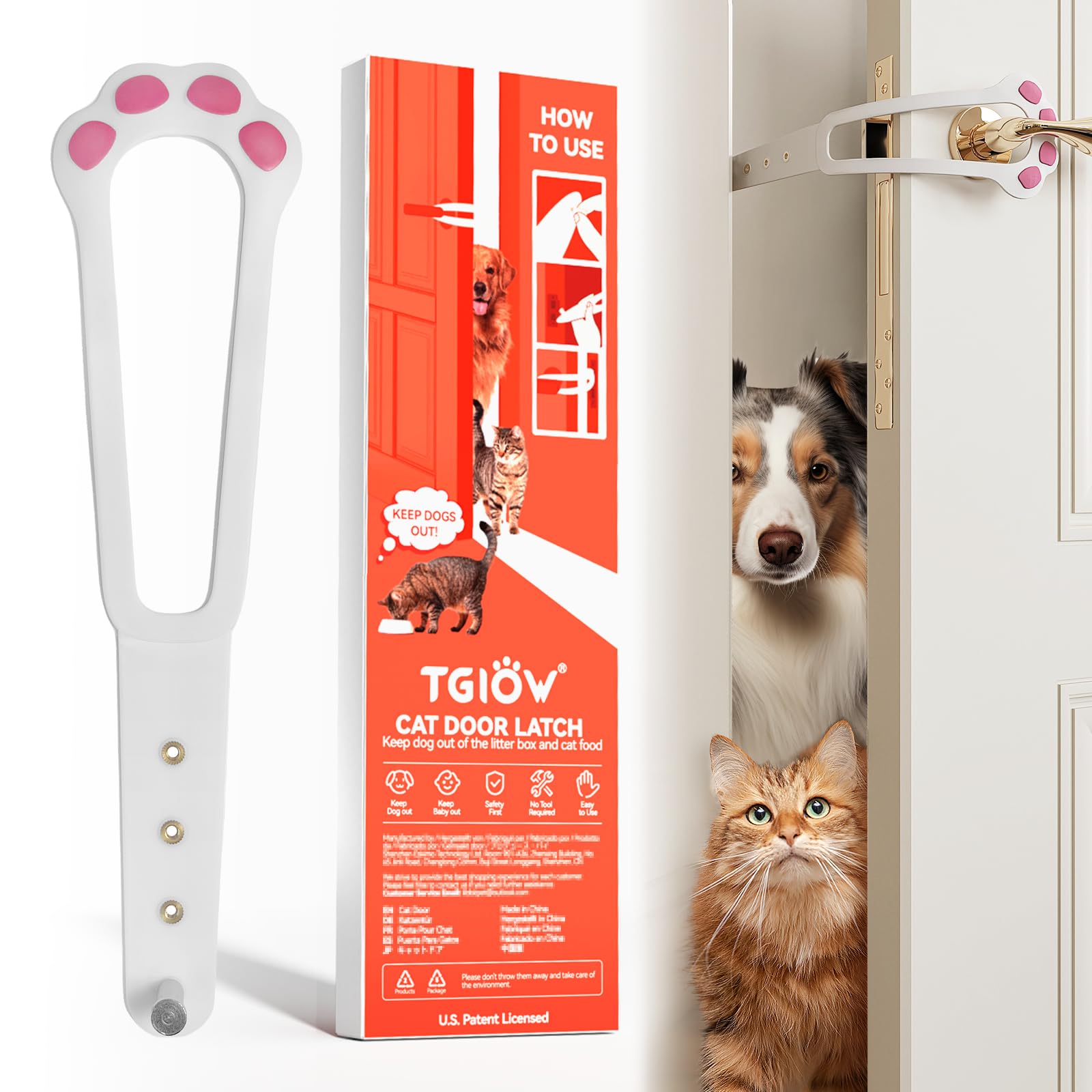 TGIOW Cat Door Latch, 1 Pcs Cat Door Stopper Pet Door Latch to Keep Dog Out of Litter Box and Food, Door Prop for Cat with 4 Adj