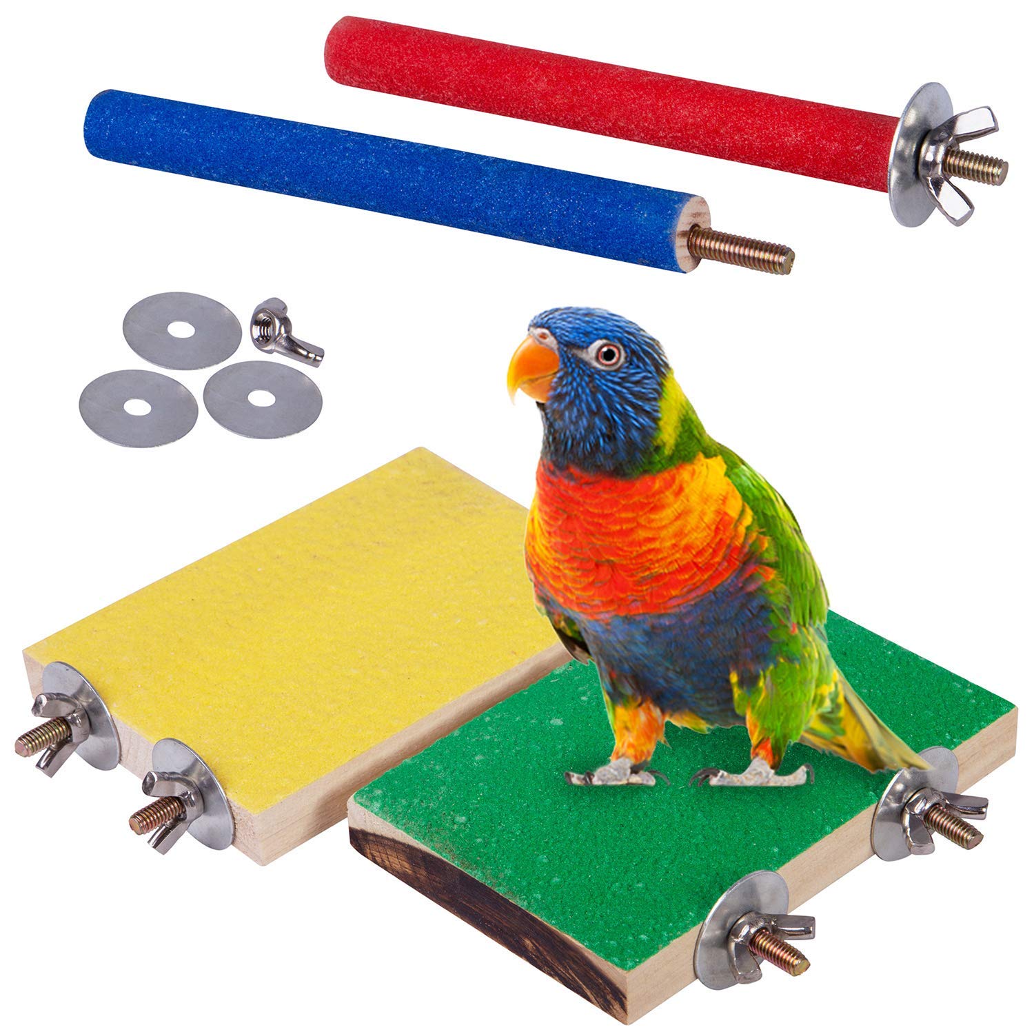 Petsvv 4 Pcs Bird Perch Stand Toy, Wood Parrot Perch Stand Platform Paw Grinding Stick, Cage Accessories Exercise Toys Budgies P