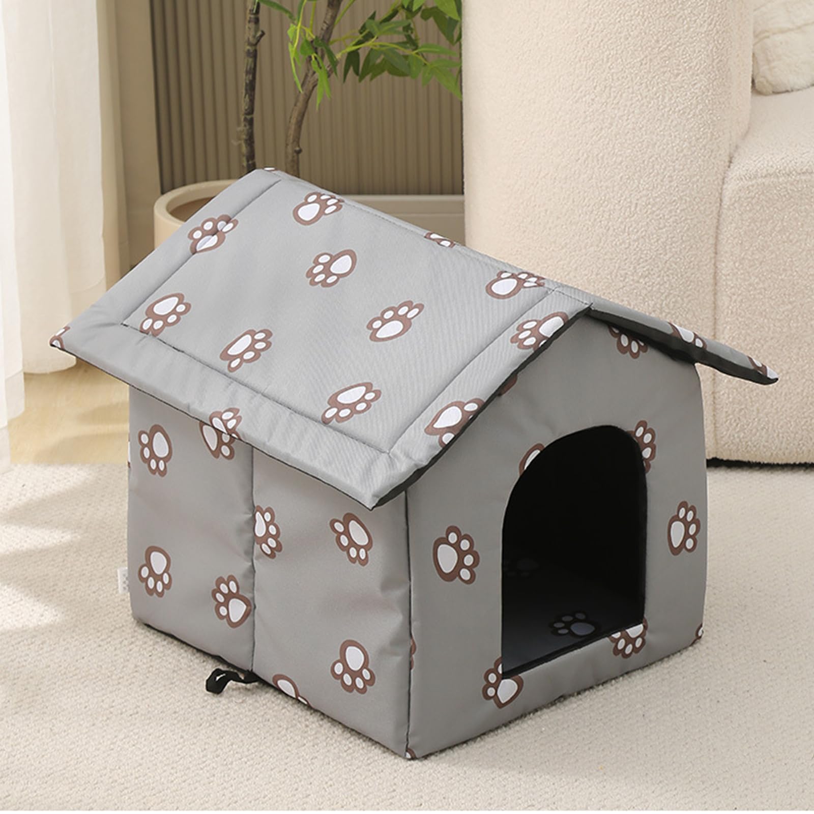 Cat Houses for Outdoor Cats, Feral Cats Dogs House, Weatherproof Warm and Insulated Cat House with Transparent Curtain Pet House