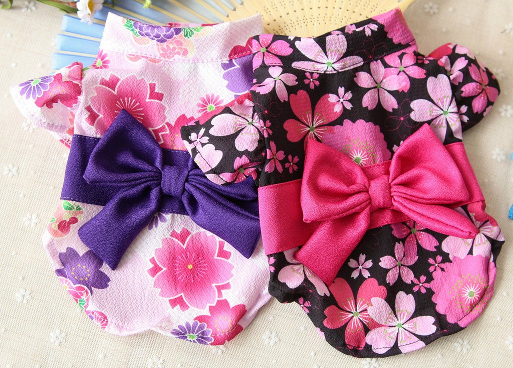 Marupet Japanese Kimono For Girl Floral Pet Halloween Costume Bowknot Dog Dress For Small, Extra Small Dog Wiener Dog Teddy, Pug, Chihuahua, Shih Tzu, Yorkshire Terriers, Papillon Black S