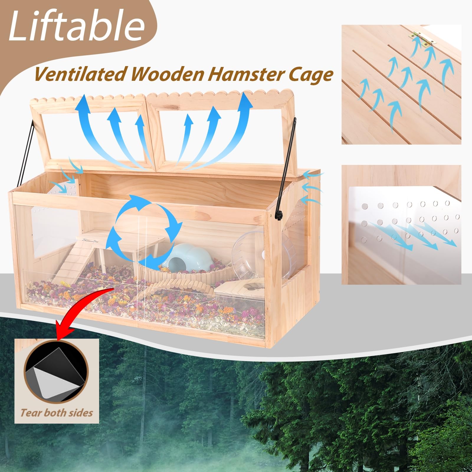 Wooden Hamster Cage, 32X16Guinea Pig Cage, Small Animal Cage For Dwarf Syrian Hamsters Degus Mice & Other Small Pets. Large