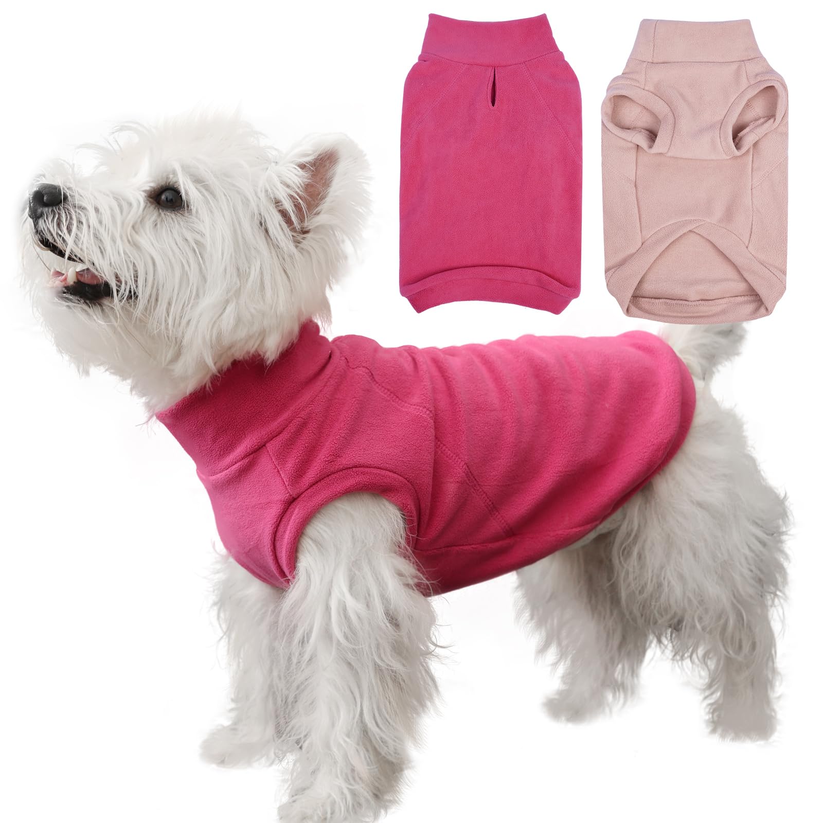 IECOii 2 Pack Dog Sweaters Vest Fleece, Warm Fall Winter Coat for Small Dogs with Leash Hole, Soft Stretchy Pet Pullover Clothes