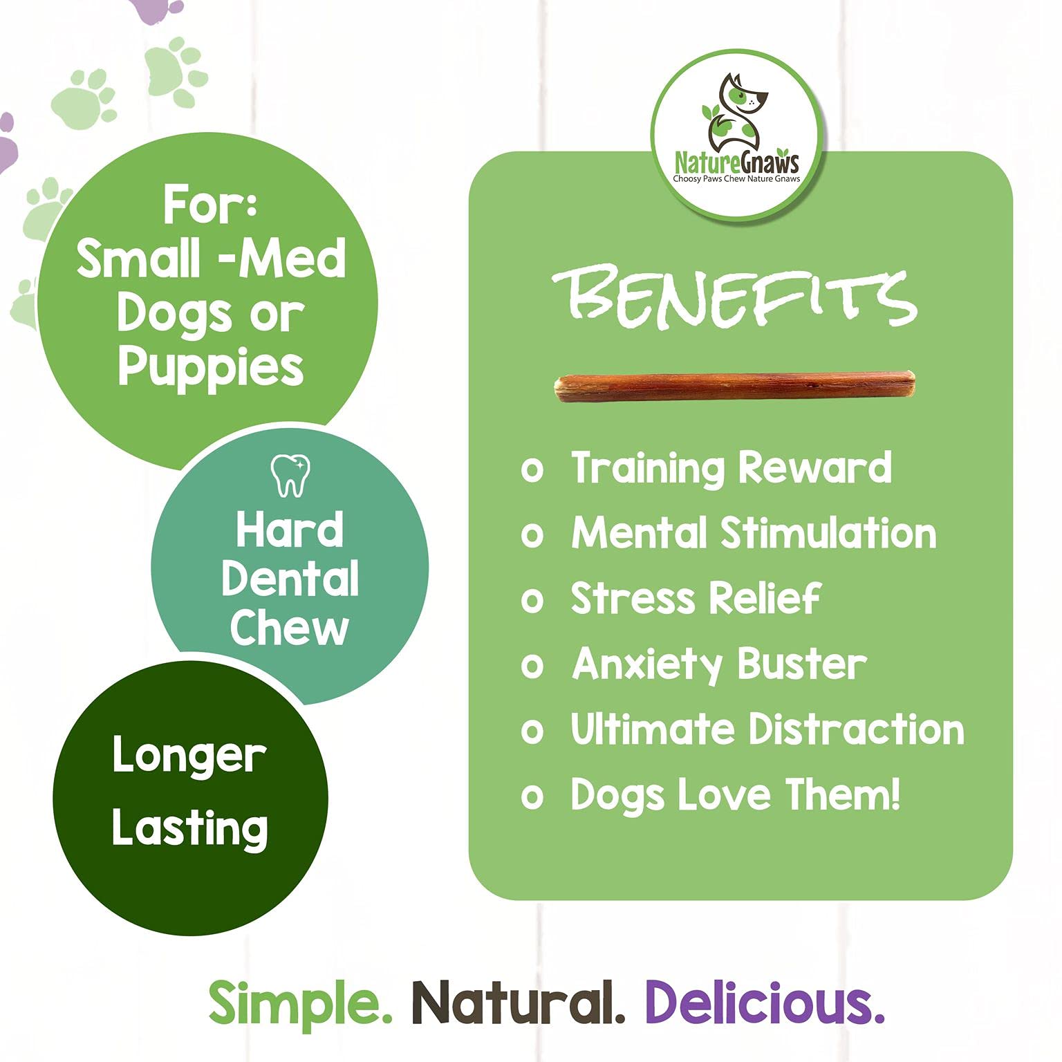 Nature Gnaws Small Bully Sticks for Dogs - Premium Natural Beef Dental Bones - Long Lasting Dog Chew Treats for Small Dogs & Pup
