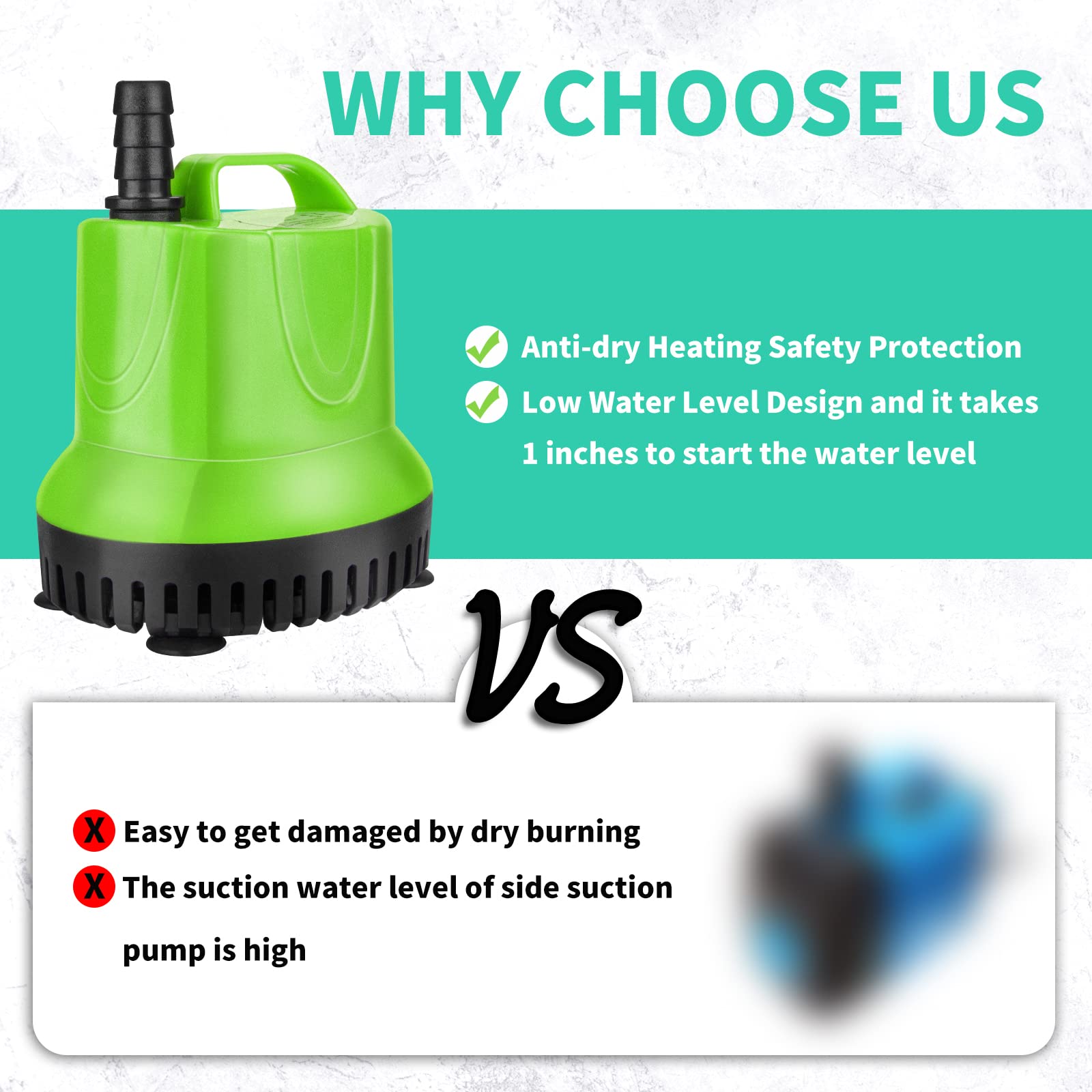 FREESEA Submersible Water Pump 845 GPH 60W for Pond Aquarium Hydroponics - Black
