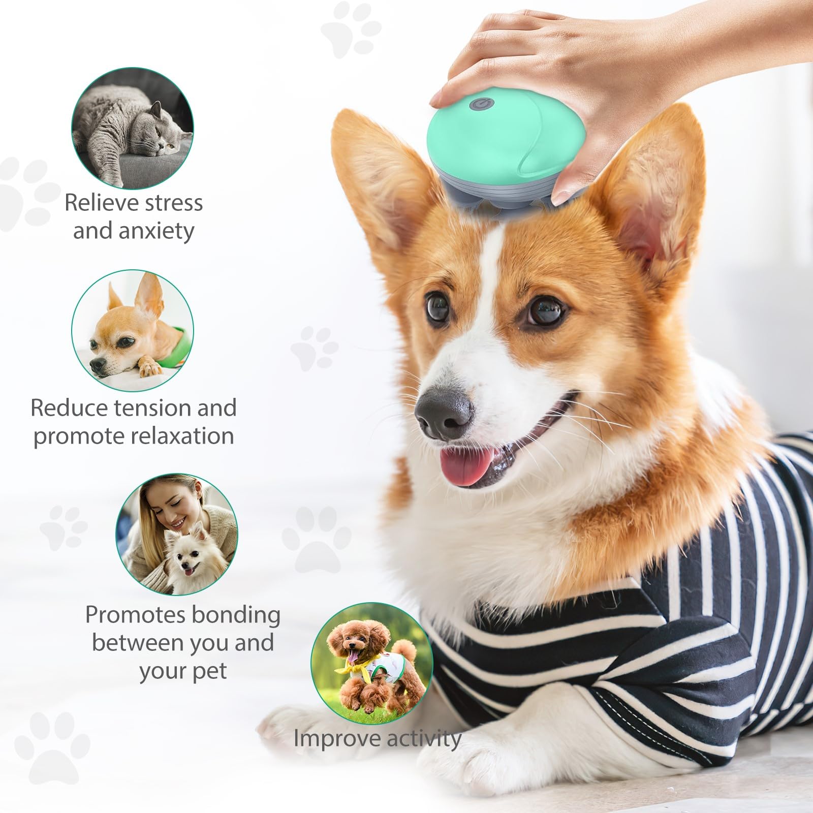 Oria Electric Pet Massager, Handheld Dog And Cat Massage, Waterproof Pet Bath Brush, Electric Head Massager, With 3 Modes, 4 Det