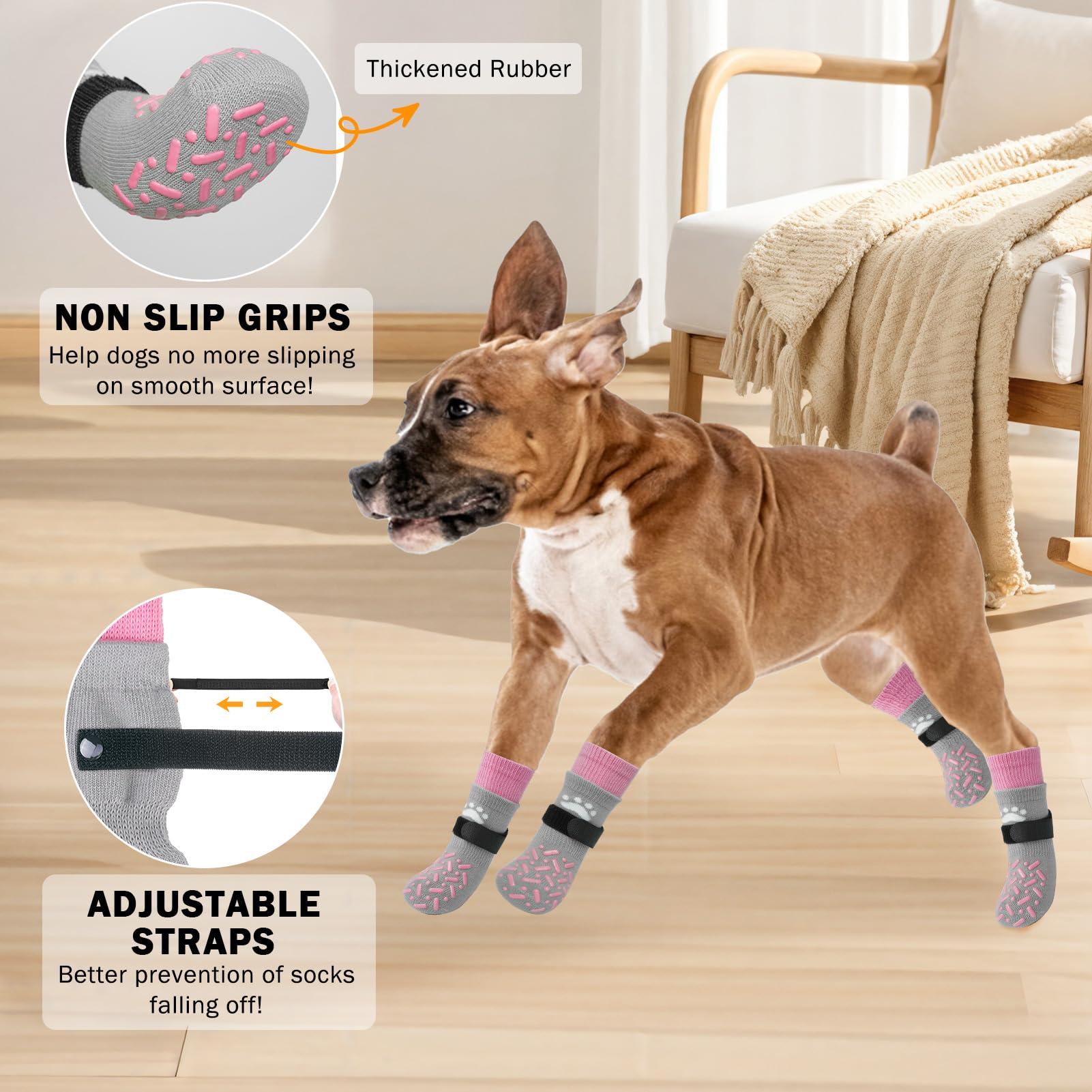 Scenereal Dog Socks To Prevent Licking Paws For Hardwood Floors, Anti Slip Long Dog Grip Socks For Cold/Hot Pavement, Dog Shoes
