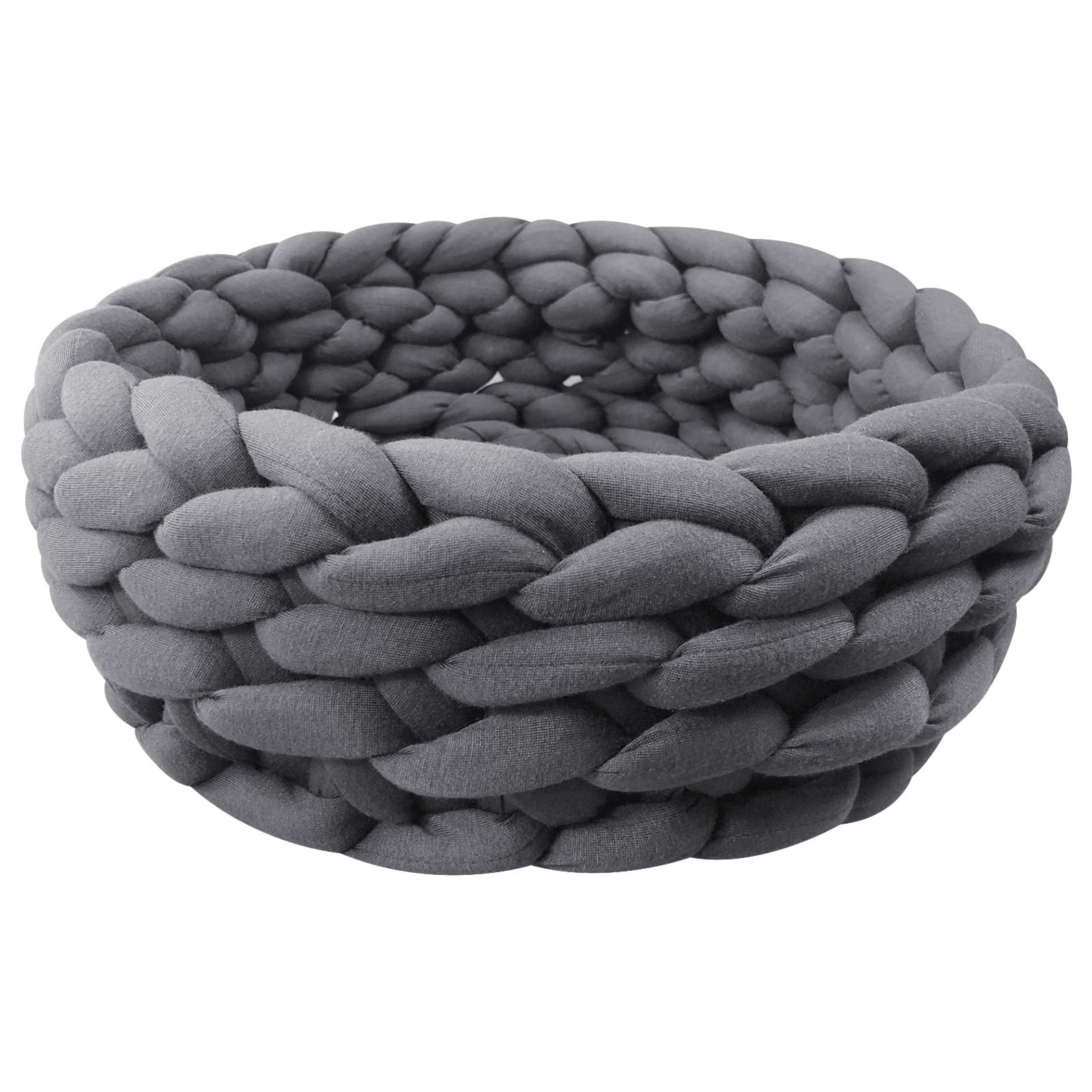 Lucky Monet Cat Basket Bed Cotton Knitted Round Pet Beds For Cats Cute Boho Cat Pet Bed Warm Woven Cat Nest For Puppy Kitten Cats Dogs (19.7', Blue)