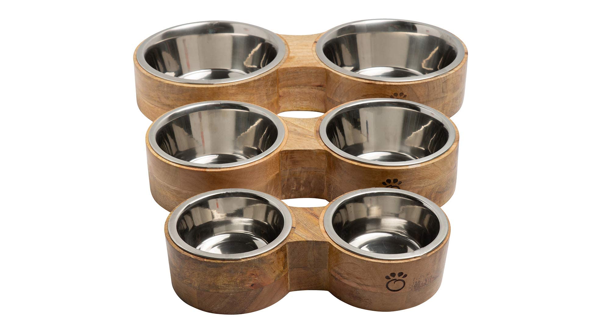 Luxury Elevated Dog Bowl Set - Mango Wood Stand with 2 Stainless Steel Food & Water Bowls - Raised Pet Feeder with Non-Slip Base