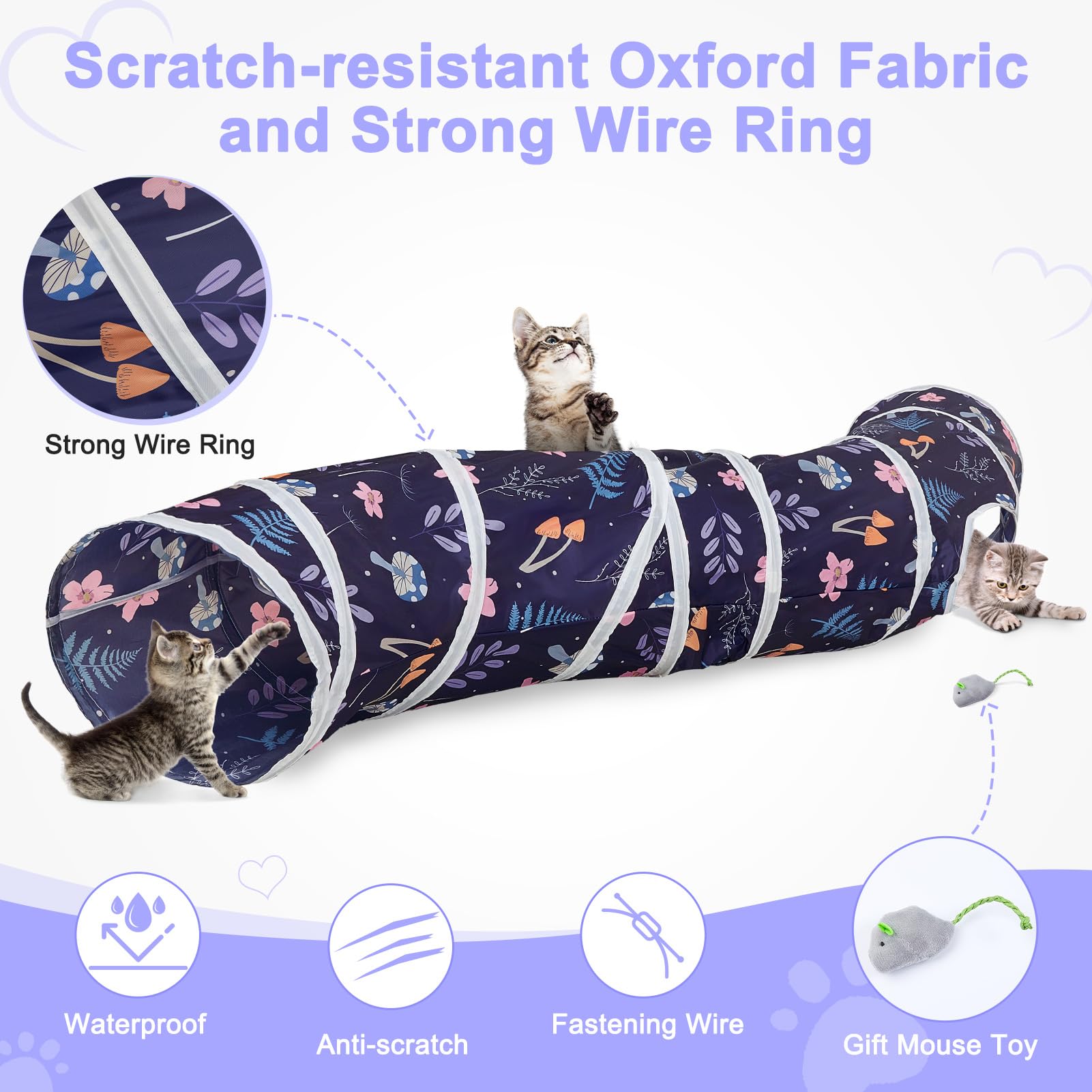 Glittme Cat Tunnel - S-Shape Foldable Cat Tube, Blue Forest, Polyester, Model YB000133