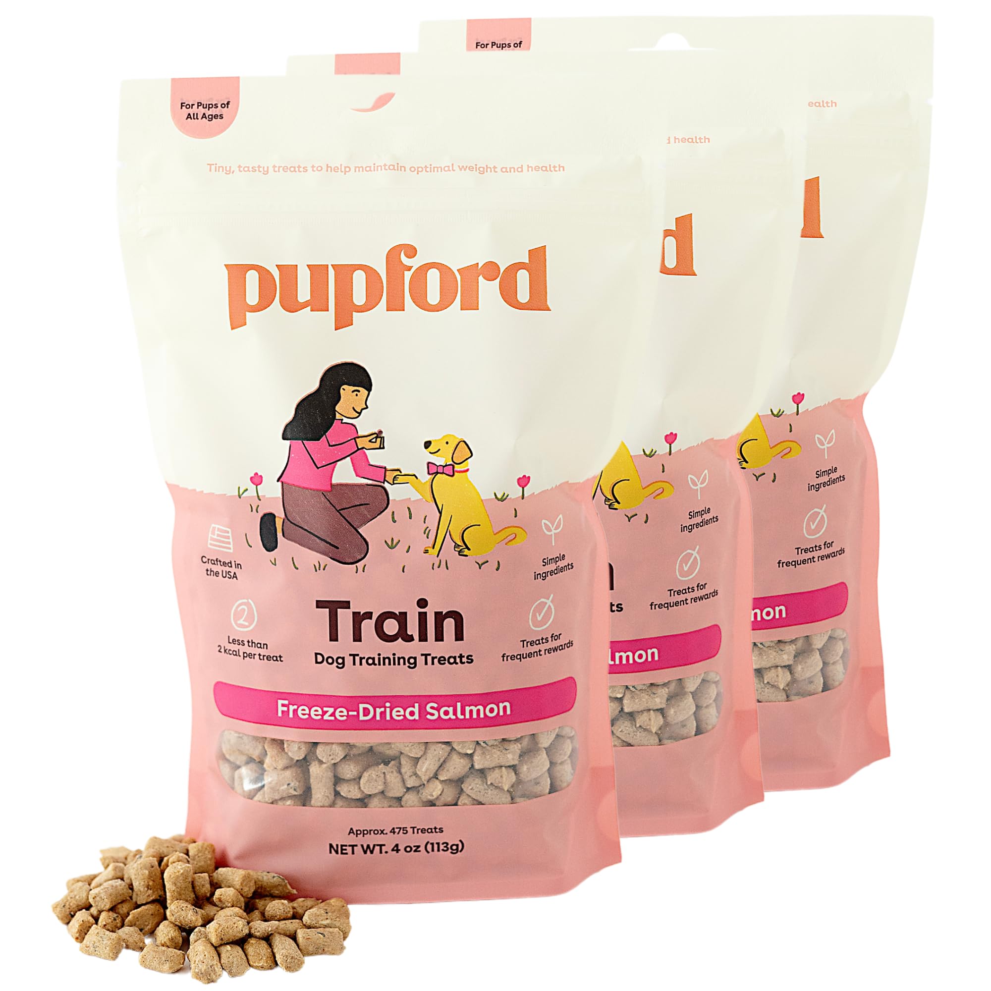 Pupford Freeze Dried Training Treats for Dogs & Puppies, 1400+ Two Ingredient Bites (Salmon, 4 oz, 3 Pack)