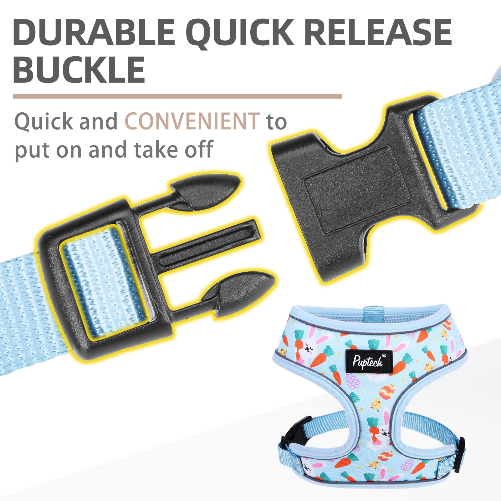 Pupteck Soft Mesh Dog Harness And Leash Set Pet Puppy Cat Comfort Padded Vest No Pull Harnesses, Blue&Brown, M