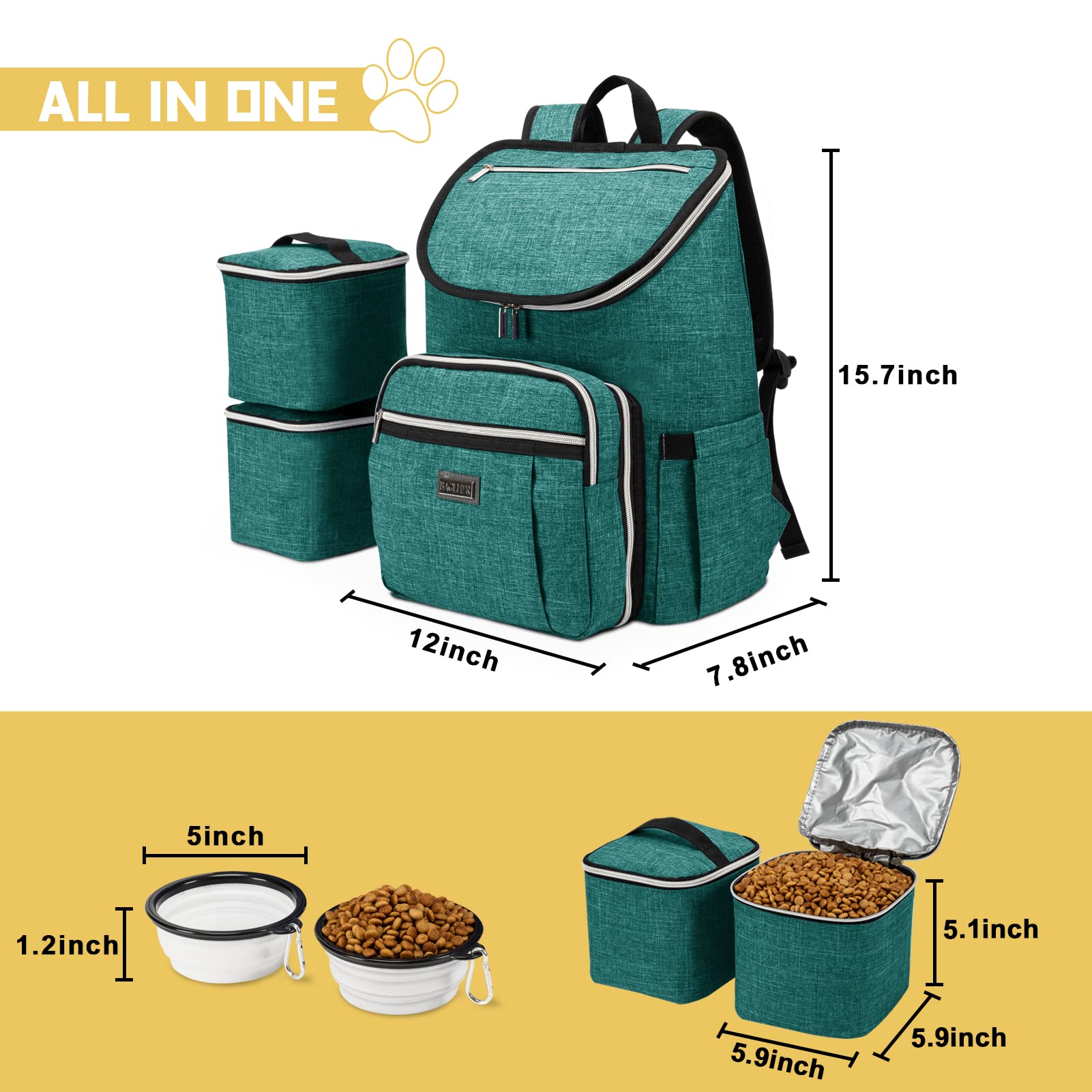 BAGLHER Travel Dog Backpack - Detachable Travel Dog Food Container for Pet Supplies Dog Gear Backpack,Dog Bag for Traveling with