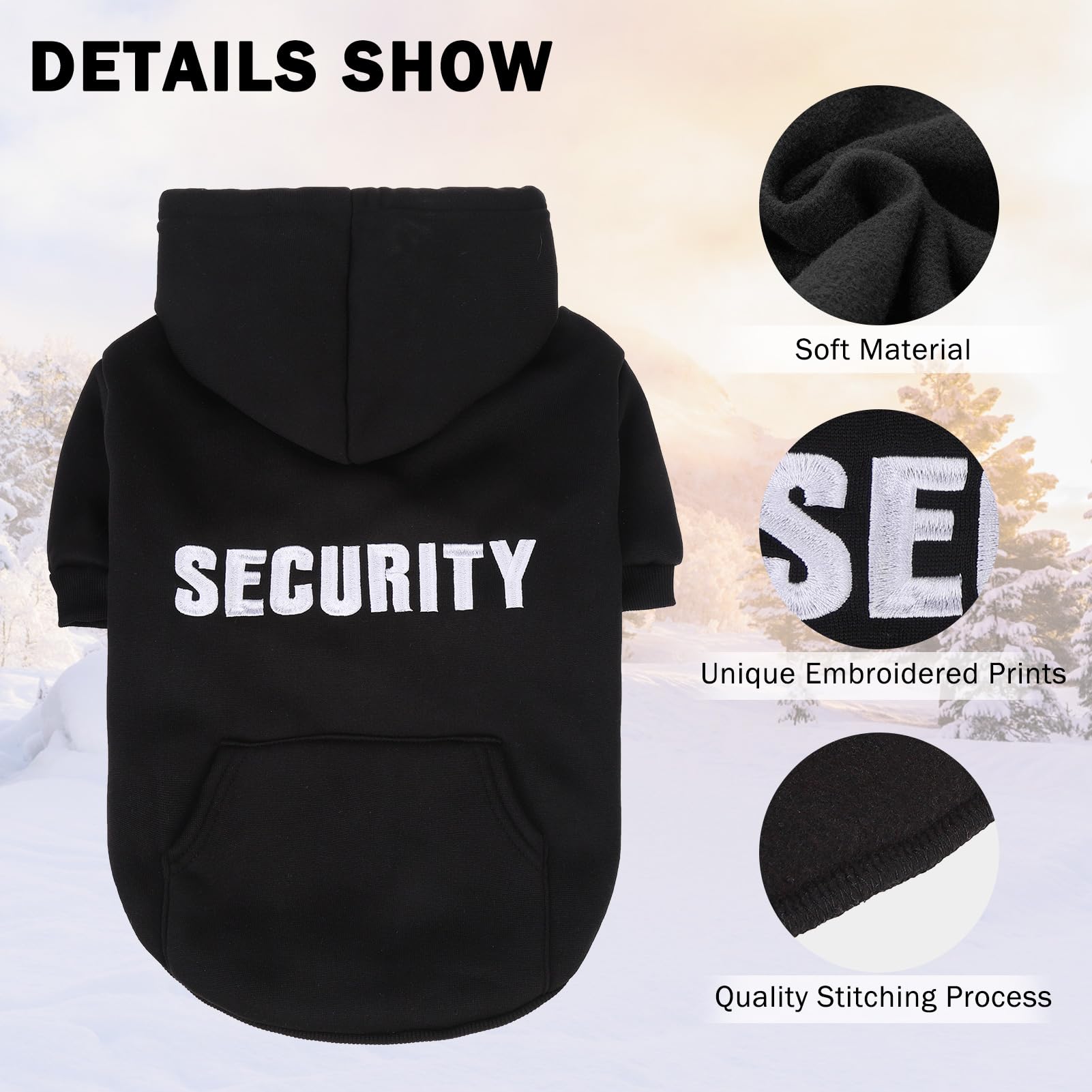 SCENEREAL Security Dog Hoodie Sweater for Large Medium Small Dogs, Embroidered Dog Clothes with Hat Pockets and Leash Hole, Soft